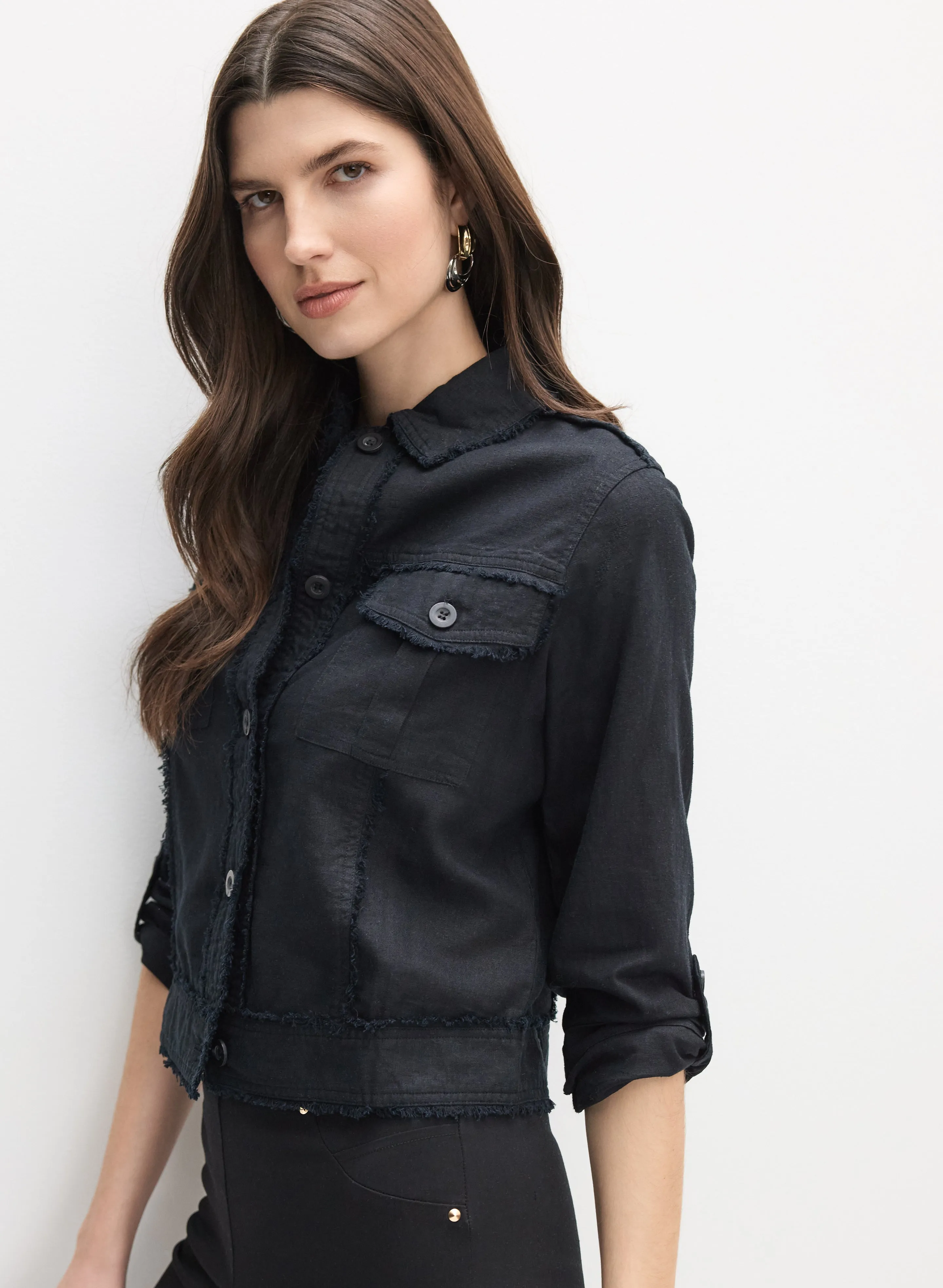 Frayed Linen-Blend Jacket sold by Melanie Lyne product image thumbnail 4