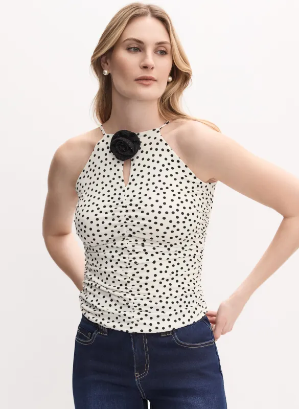Rosette Embellished Dot Print Top sold by Melanie Lyne