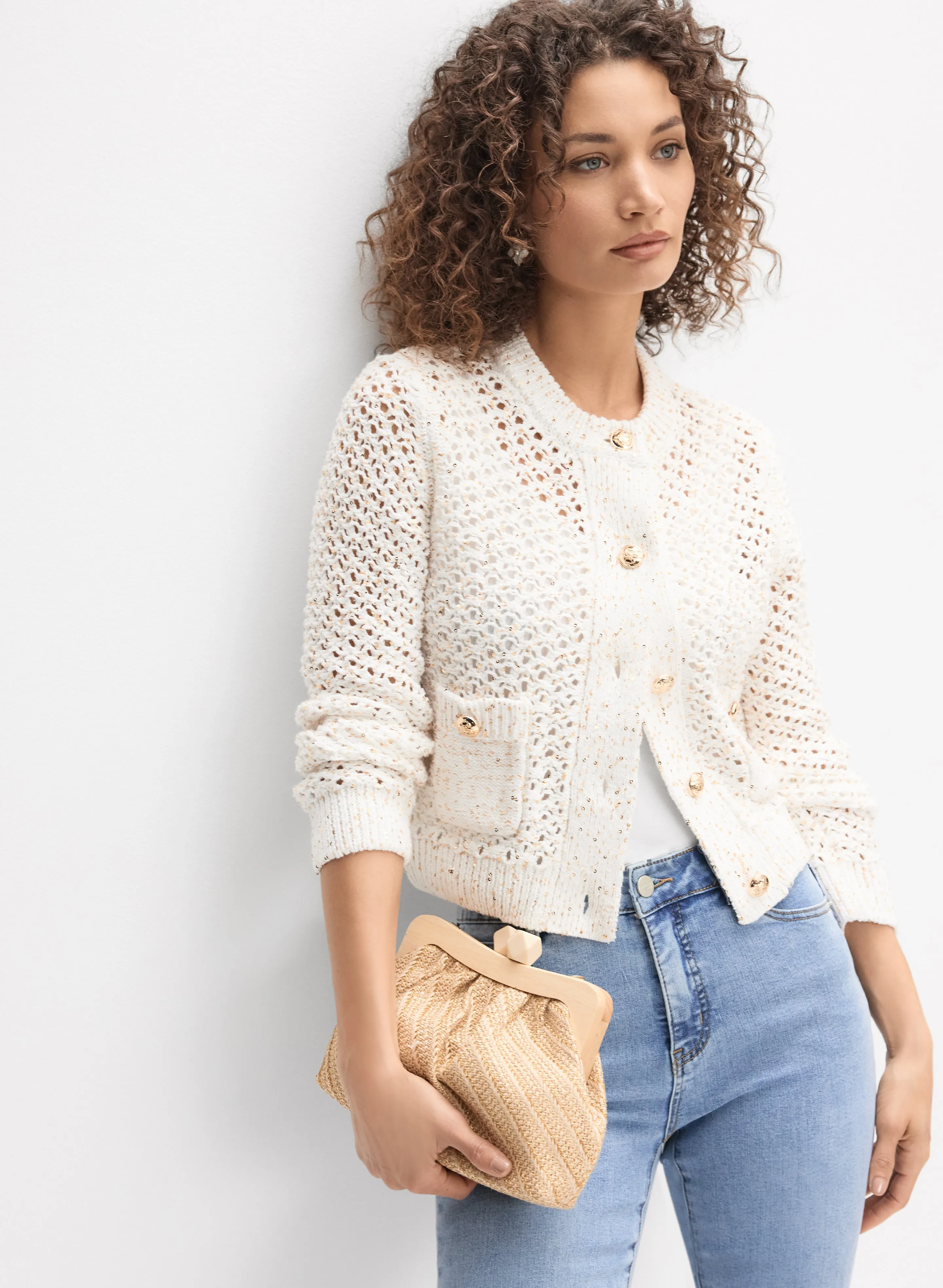 Joseph Ribkoff - Sequined Open-Weave Cardigan sold by Melanie Lyne