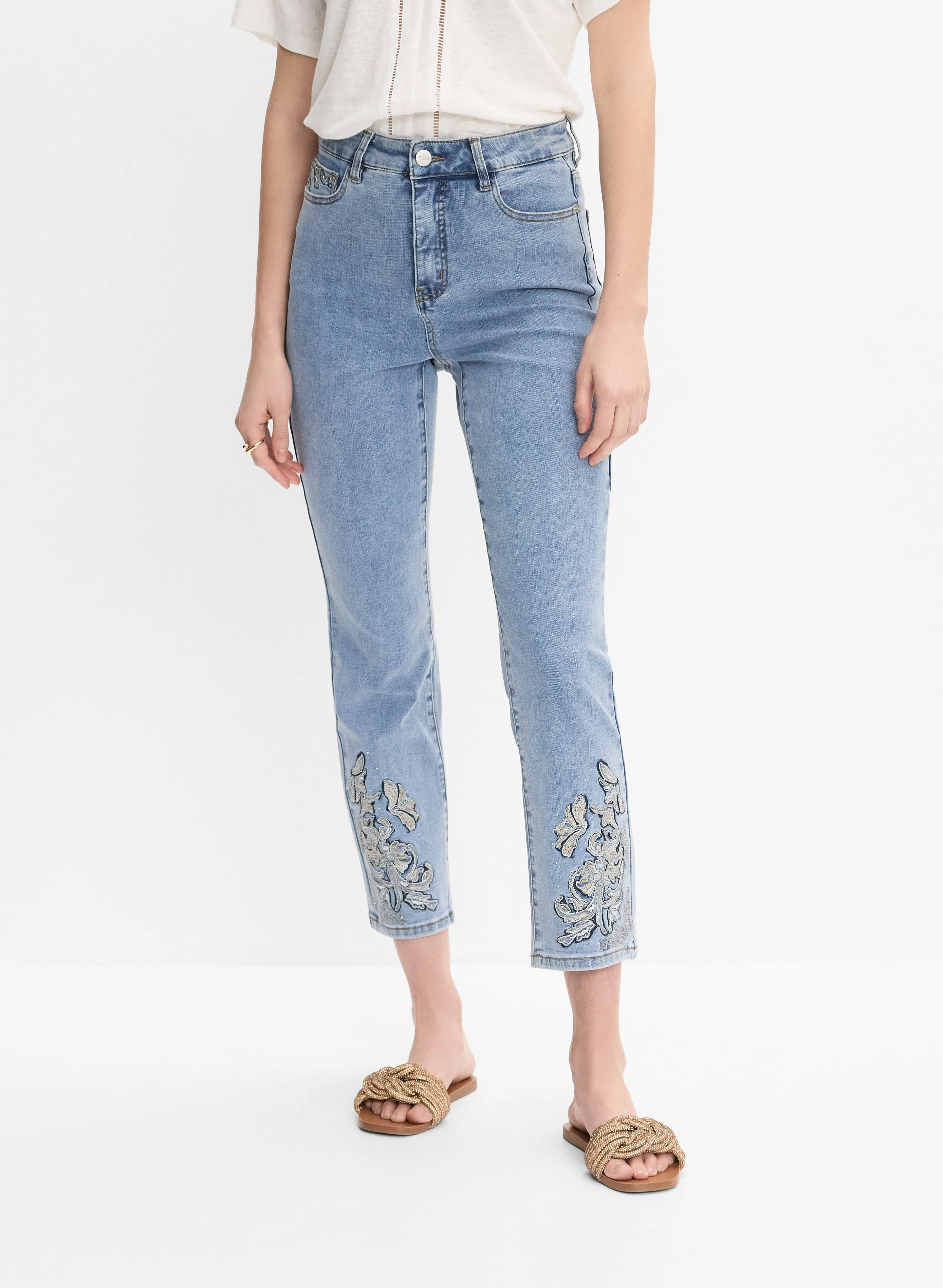 Embroidered Straight-Leg Jeans sold by Melanie Lyne