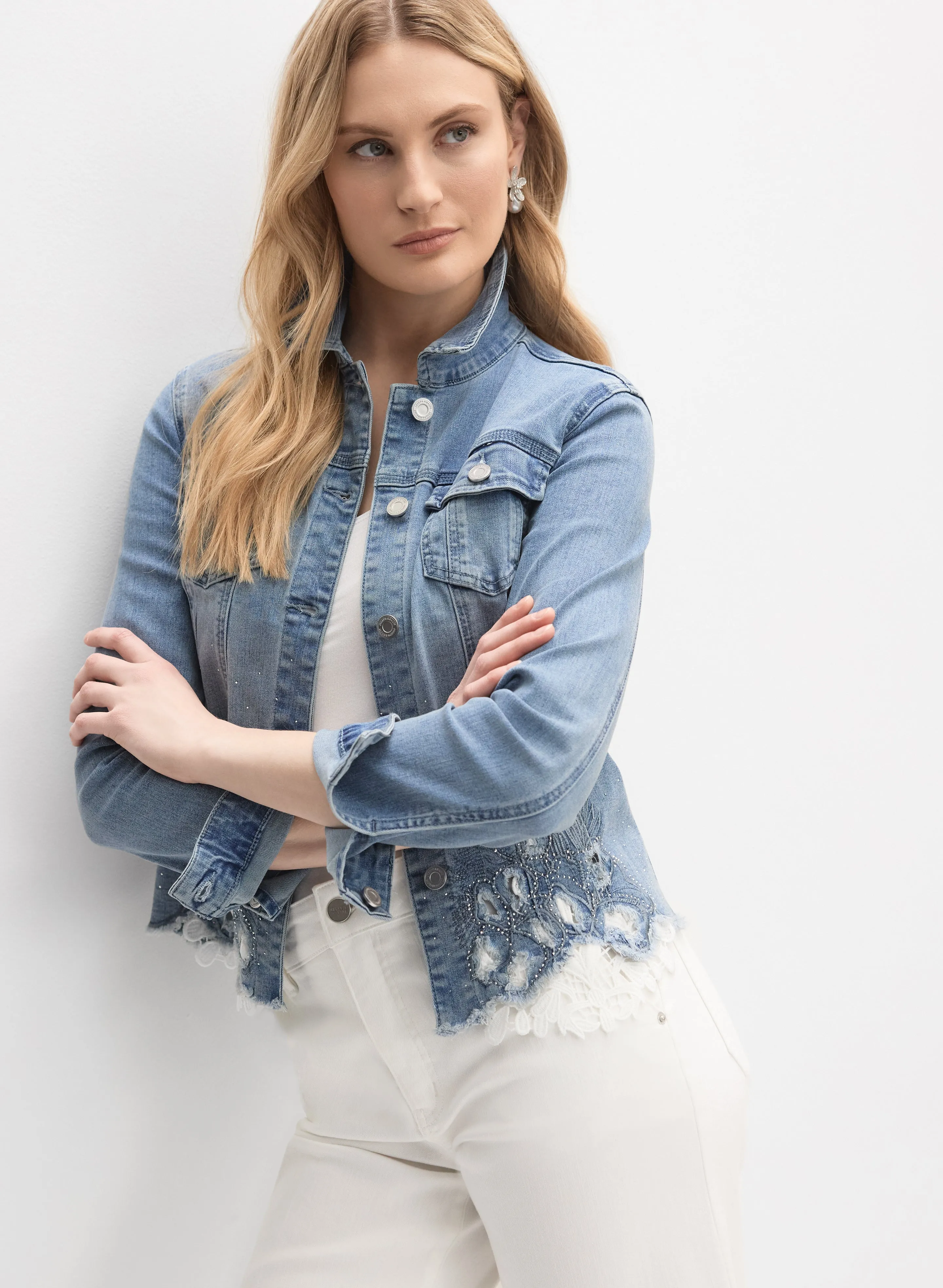 Joseph Ribkoff - Lace Insert Denim Jacket sold by Melanie Lyne