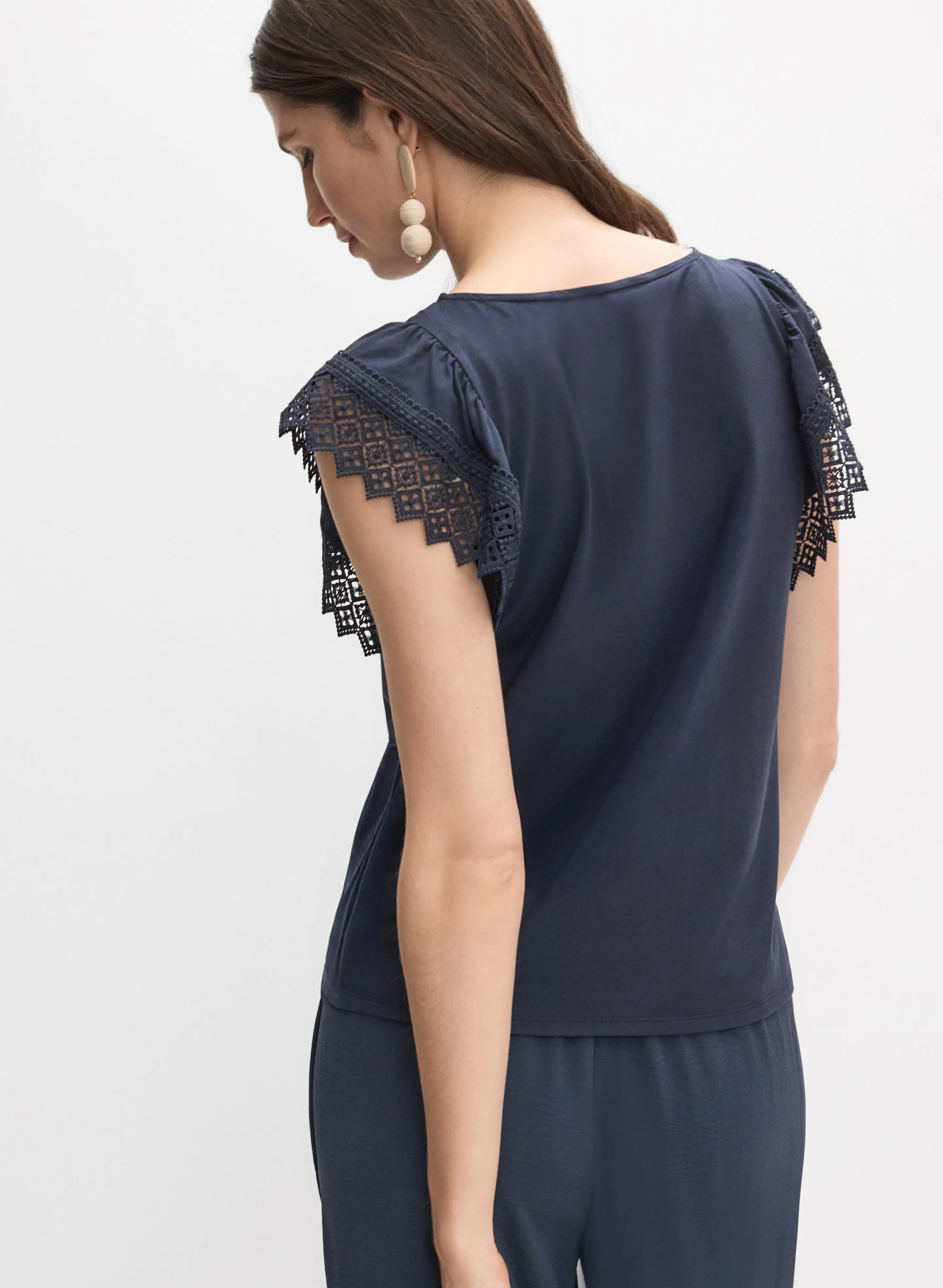 Crochet Flutter Sleeve Top sold by Melanie Lyne product image thumbnail 4