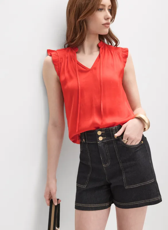 Satin Ruffle Shoulder Blouse sold by Melanie Lyne