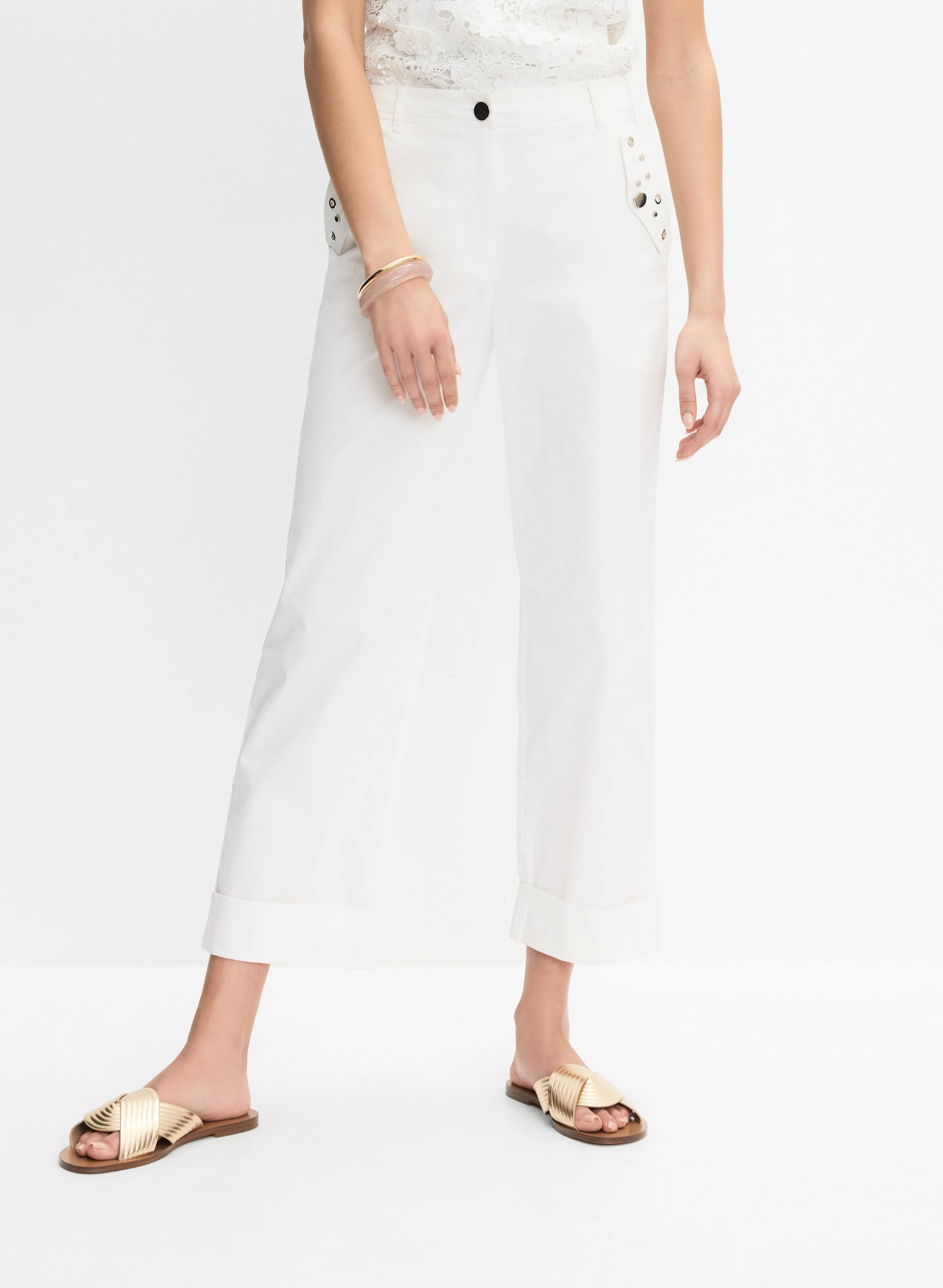 Grommet Embellished Straight-Leg Pants sold by Melanie Lyne
