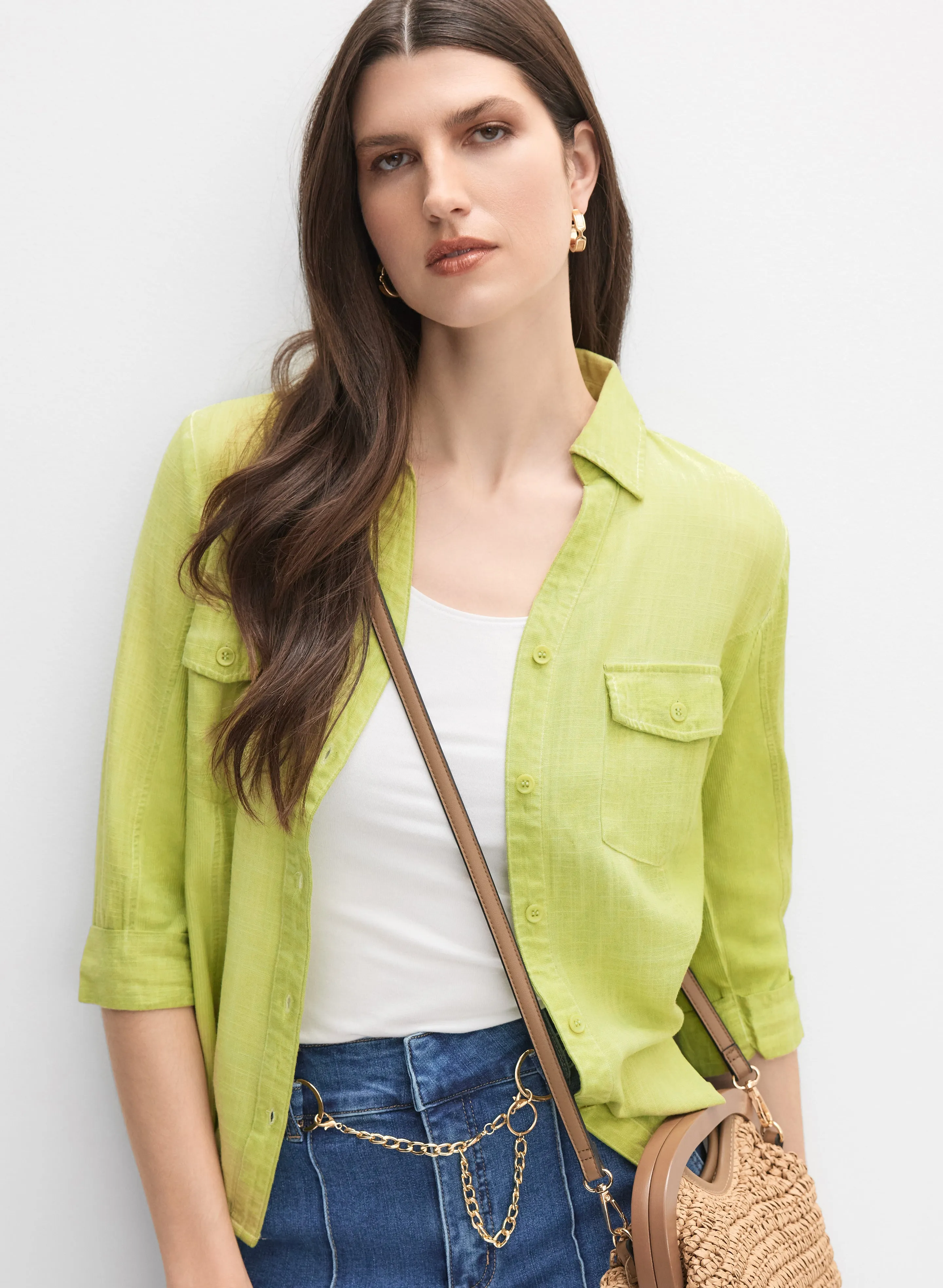 Linen-Blend Crosshatch Detail Blouse sold by Melanie Lyne