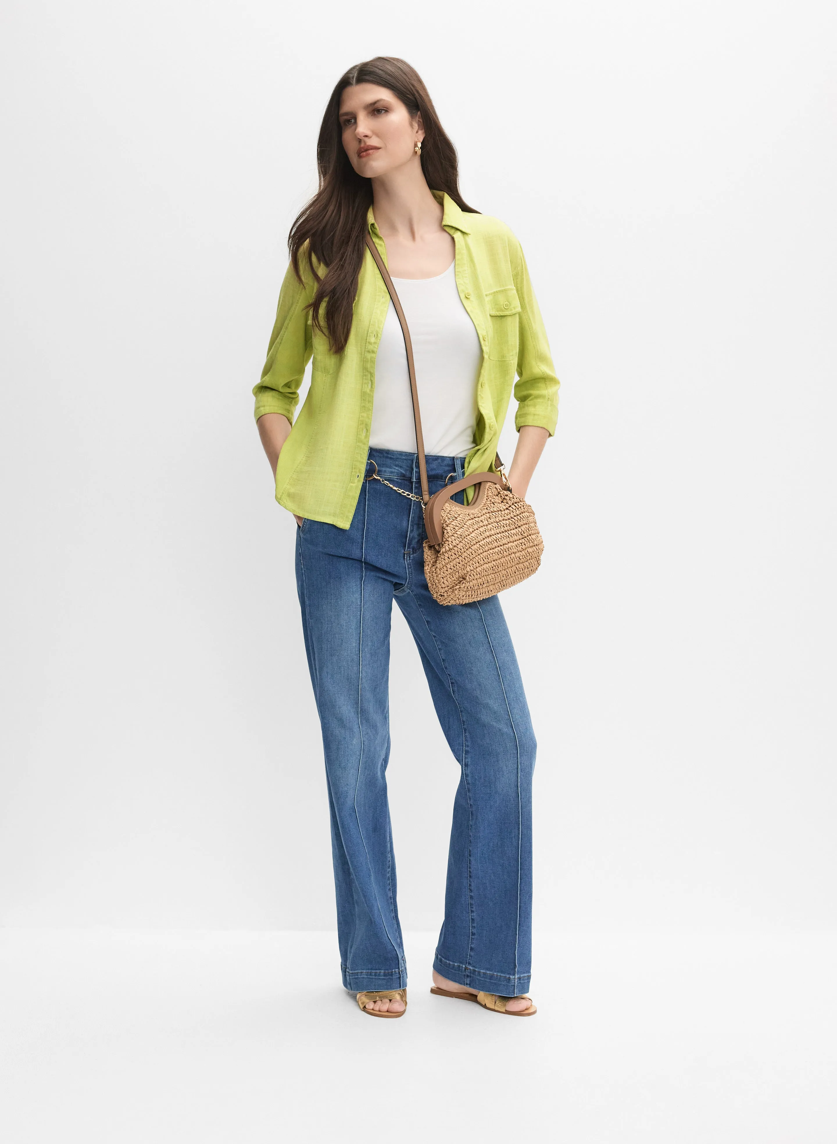 Linen-Blend Crosshatch Detail Blouse sold by Melanie Lyne product image thumbnail 3