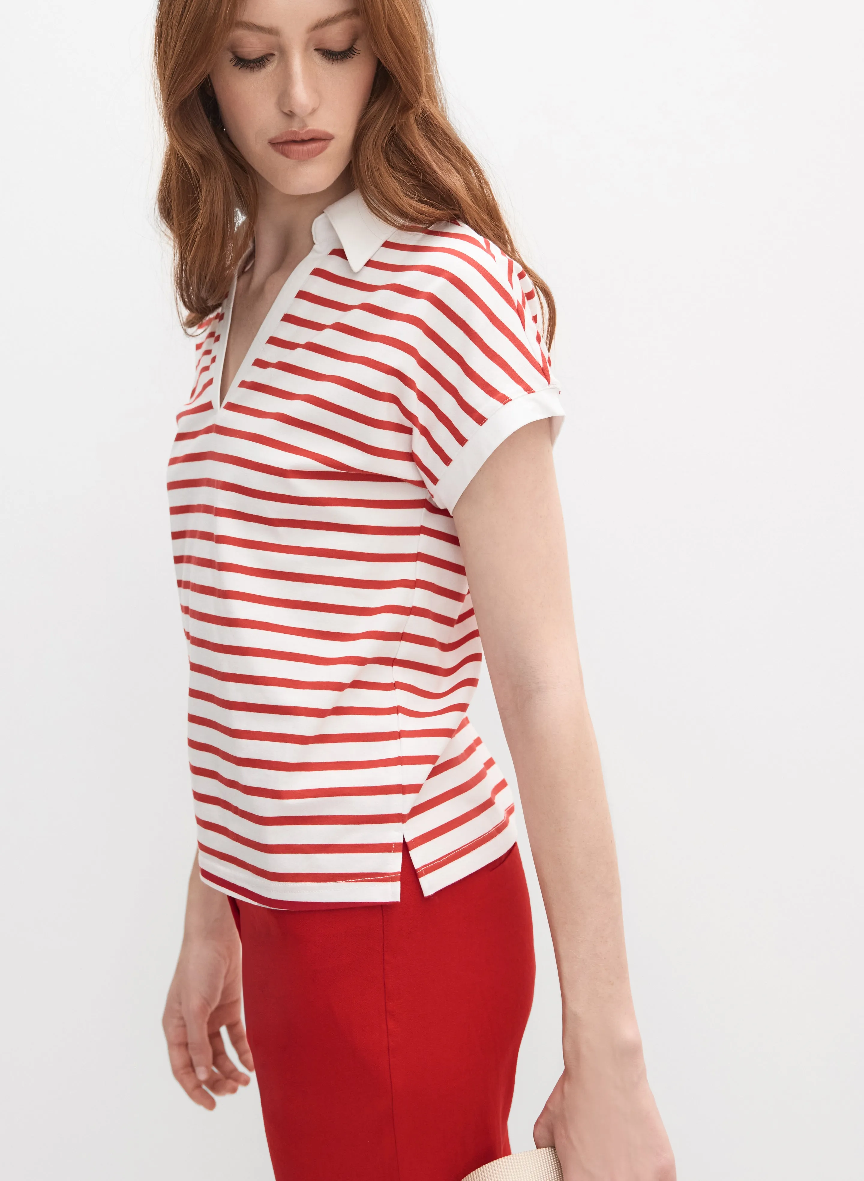 Striped Polo-Neck T-Shirt sold by Melanie Lyne product image thumbnail 4