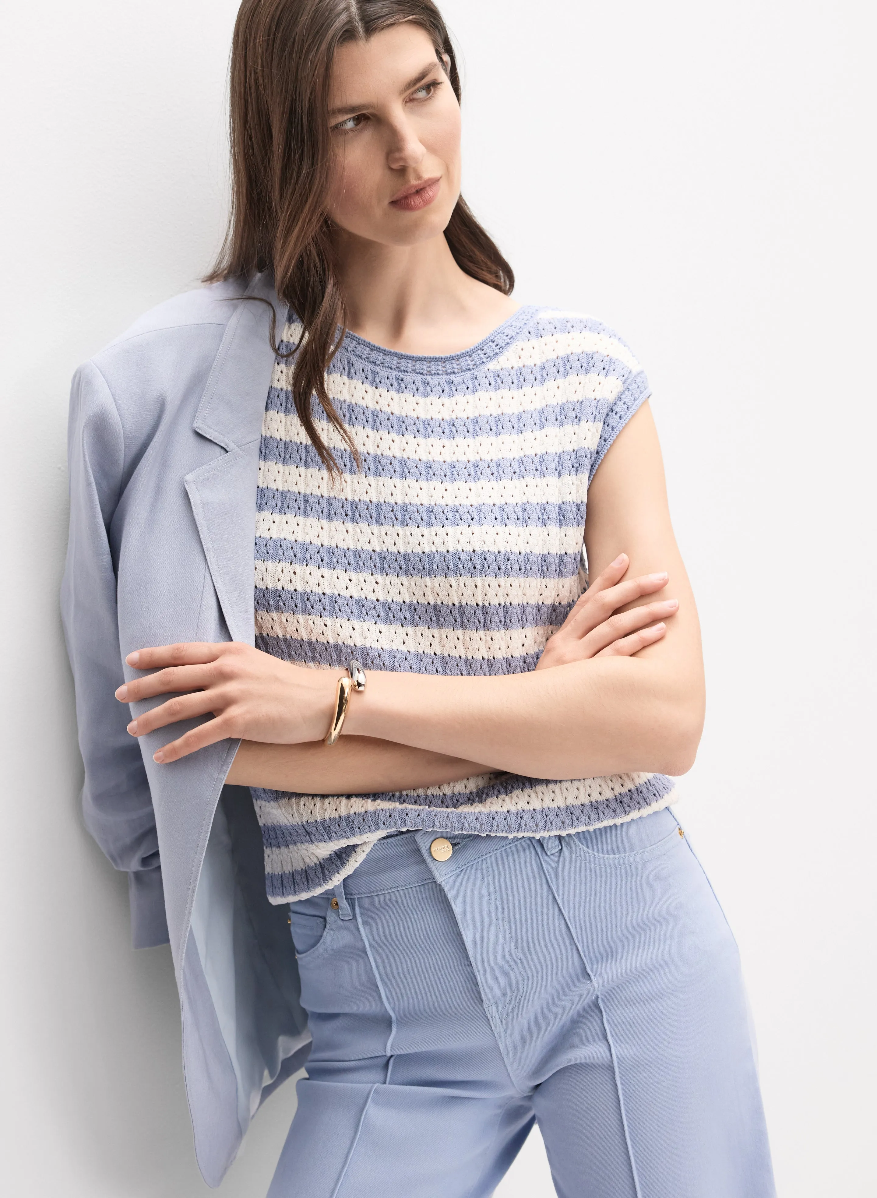 Striped Pointelle Pullover sold by Melanie Lyne