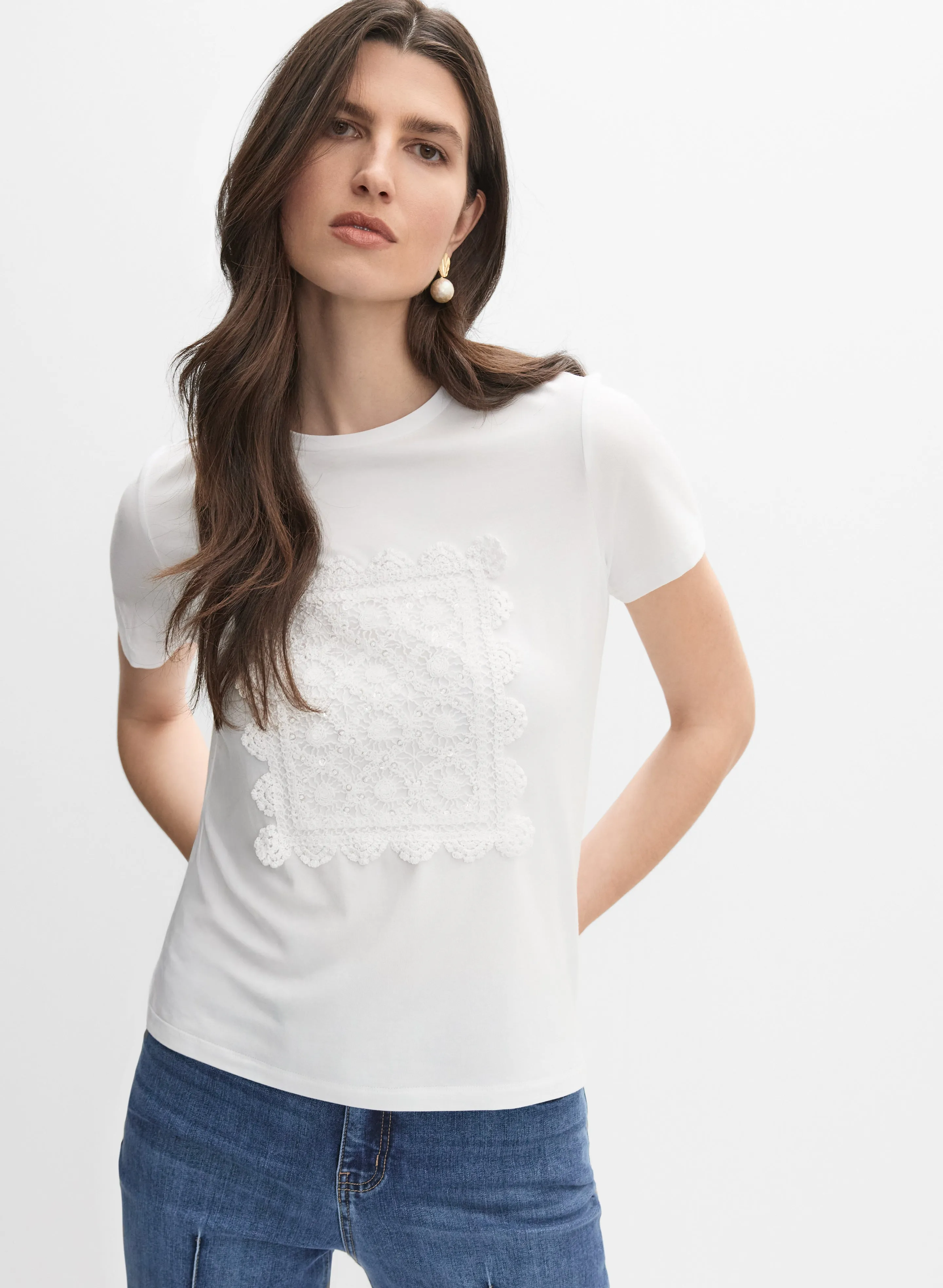 Cotton Crochet Applique T-Shirt sold by Melanie Lyne product image thumbnail 5