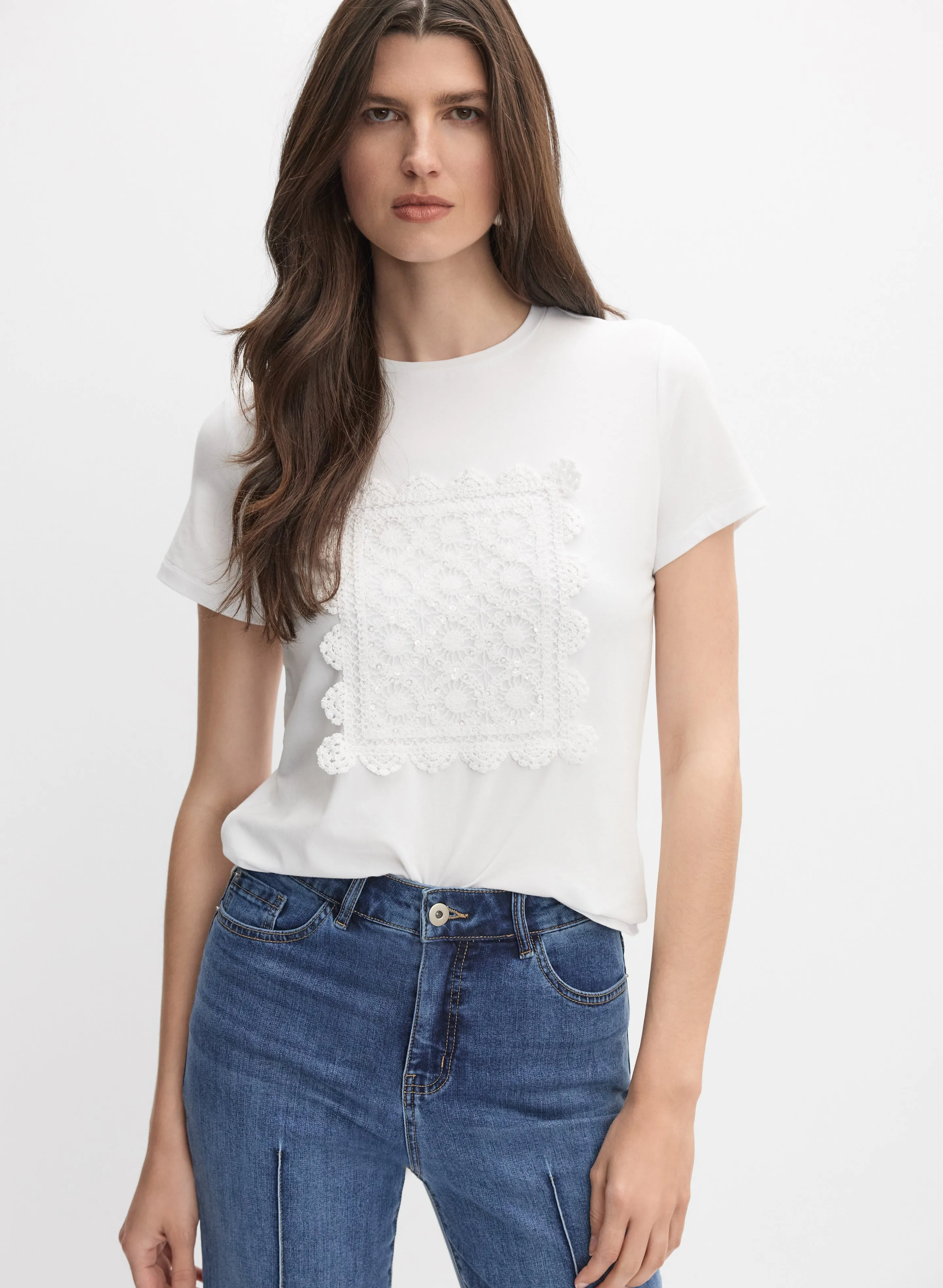 Cotton Crochet Applique T-Shirt sold by Melanie Lyne
