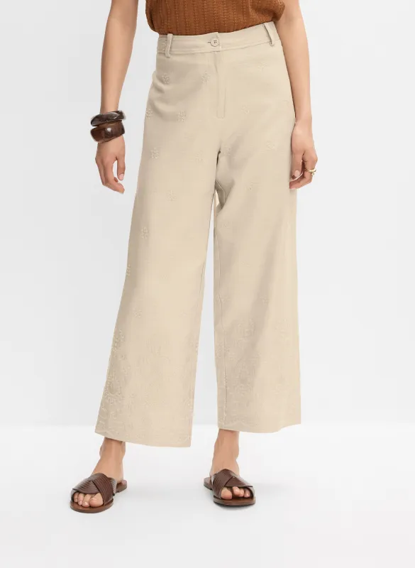 Tonal Embroidered Linen-Blend Pants sold by Melanie Lyne