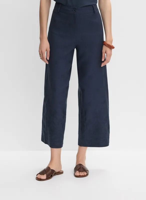 Tonal Embroidered Linen-Blend Pants sold by Melanie Lyne