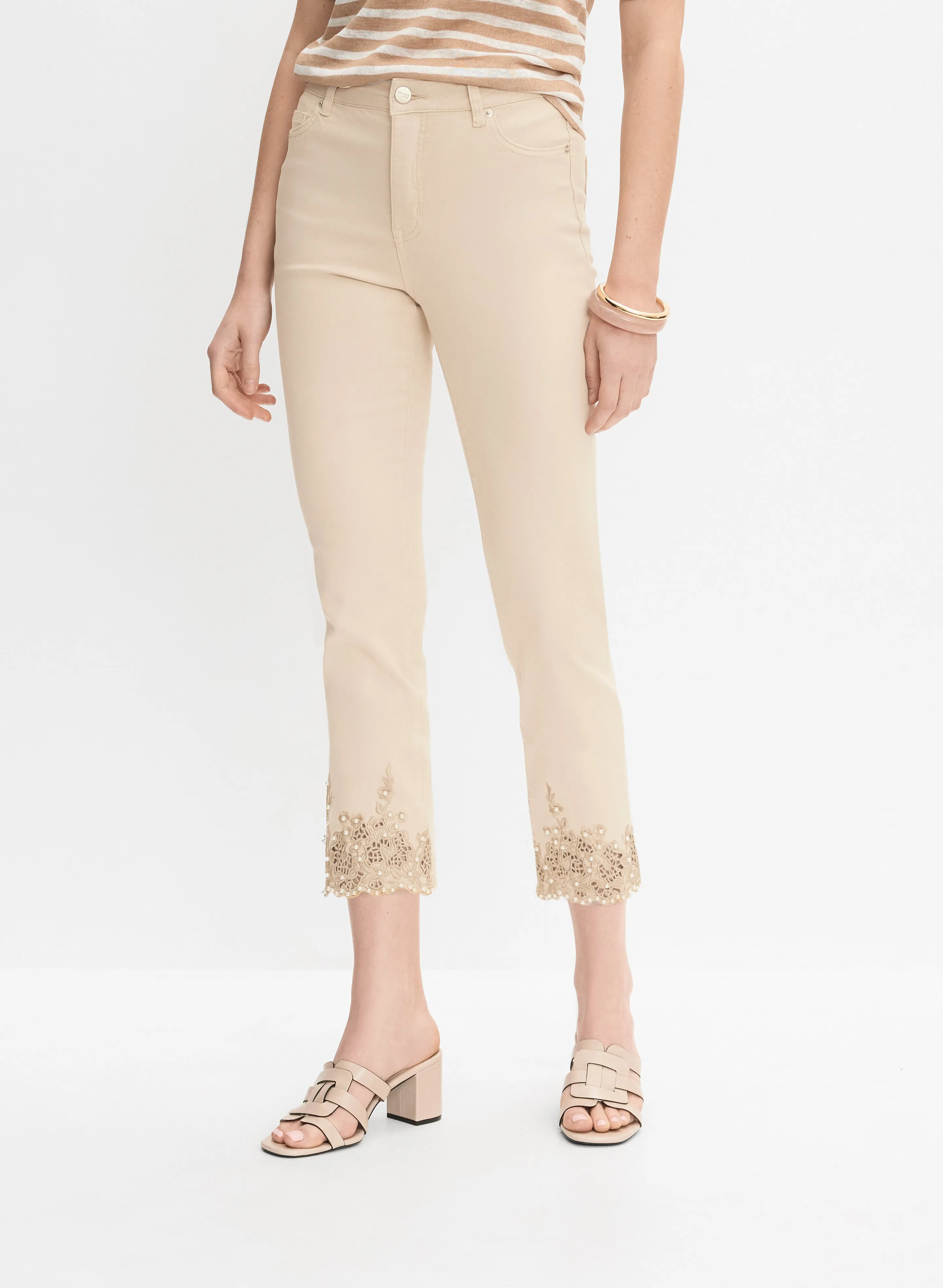 Pearl Embellished Denim Capris sold by Melanie Lyne