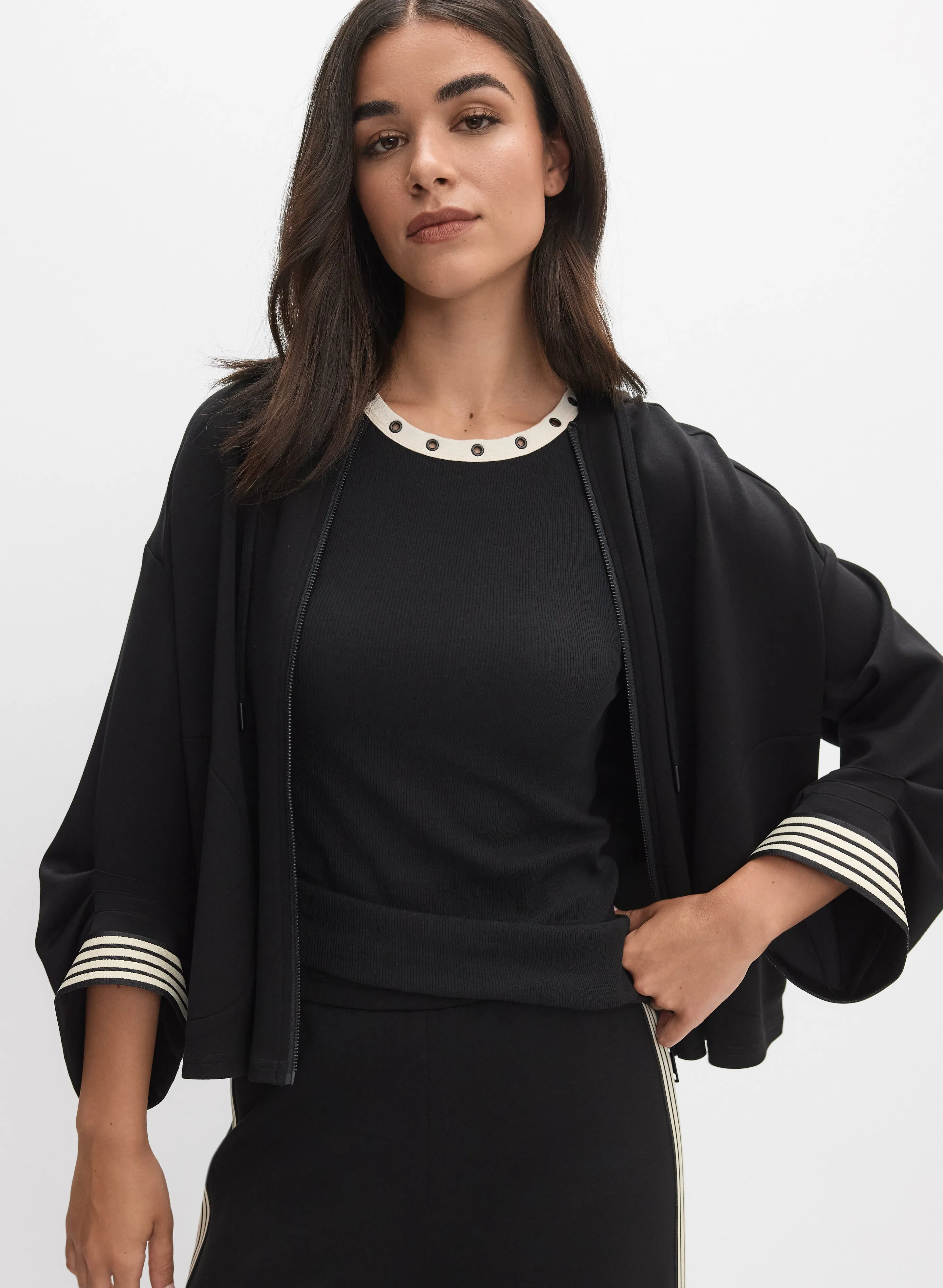 Striped Trim Zip-Up Jacket sold by Melanie Lyne