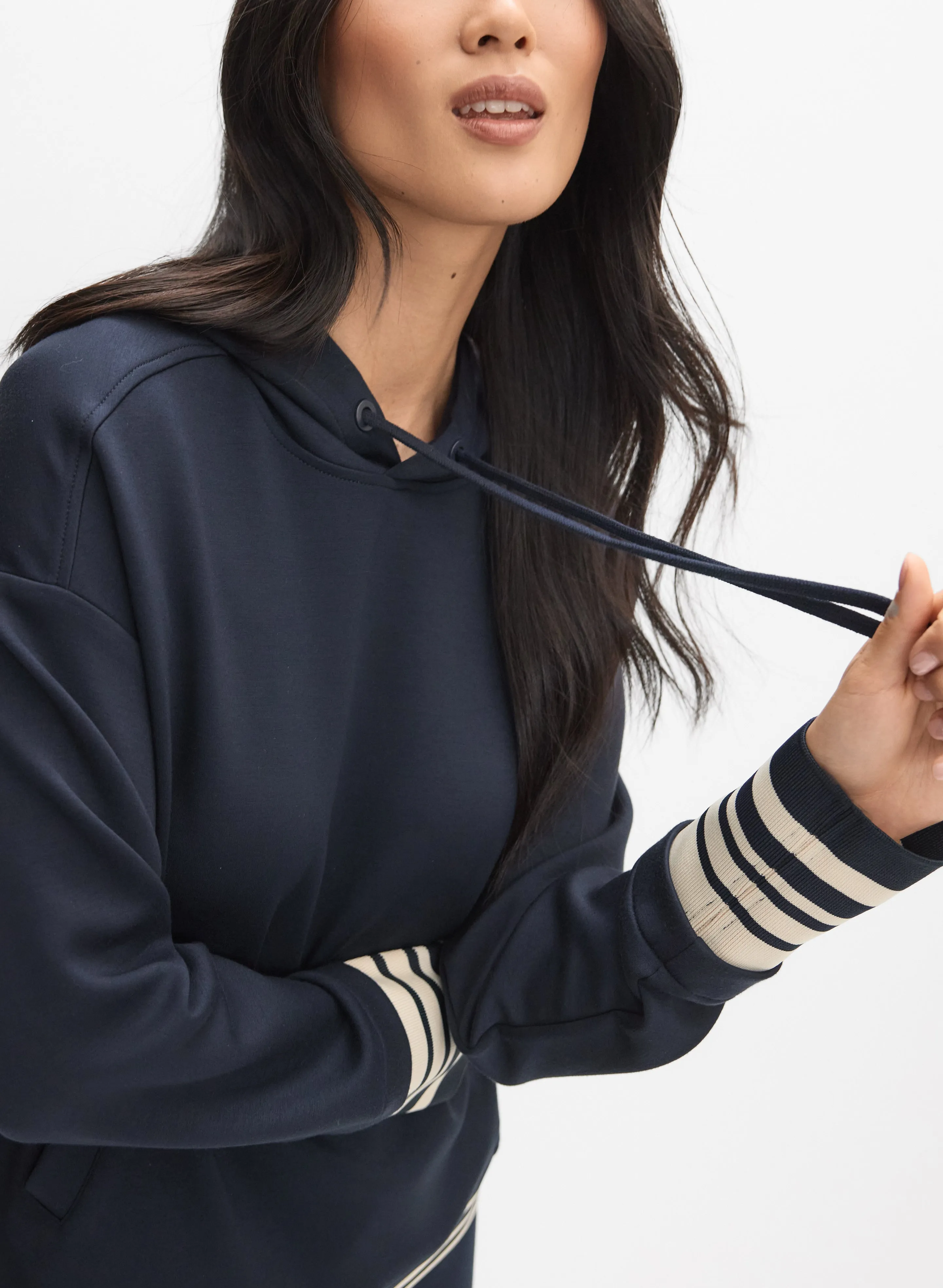 Striped Trim Hooded Sweatshirt sold by Melanie Lyne product image thumbnail 2