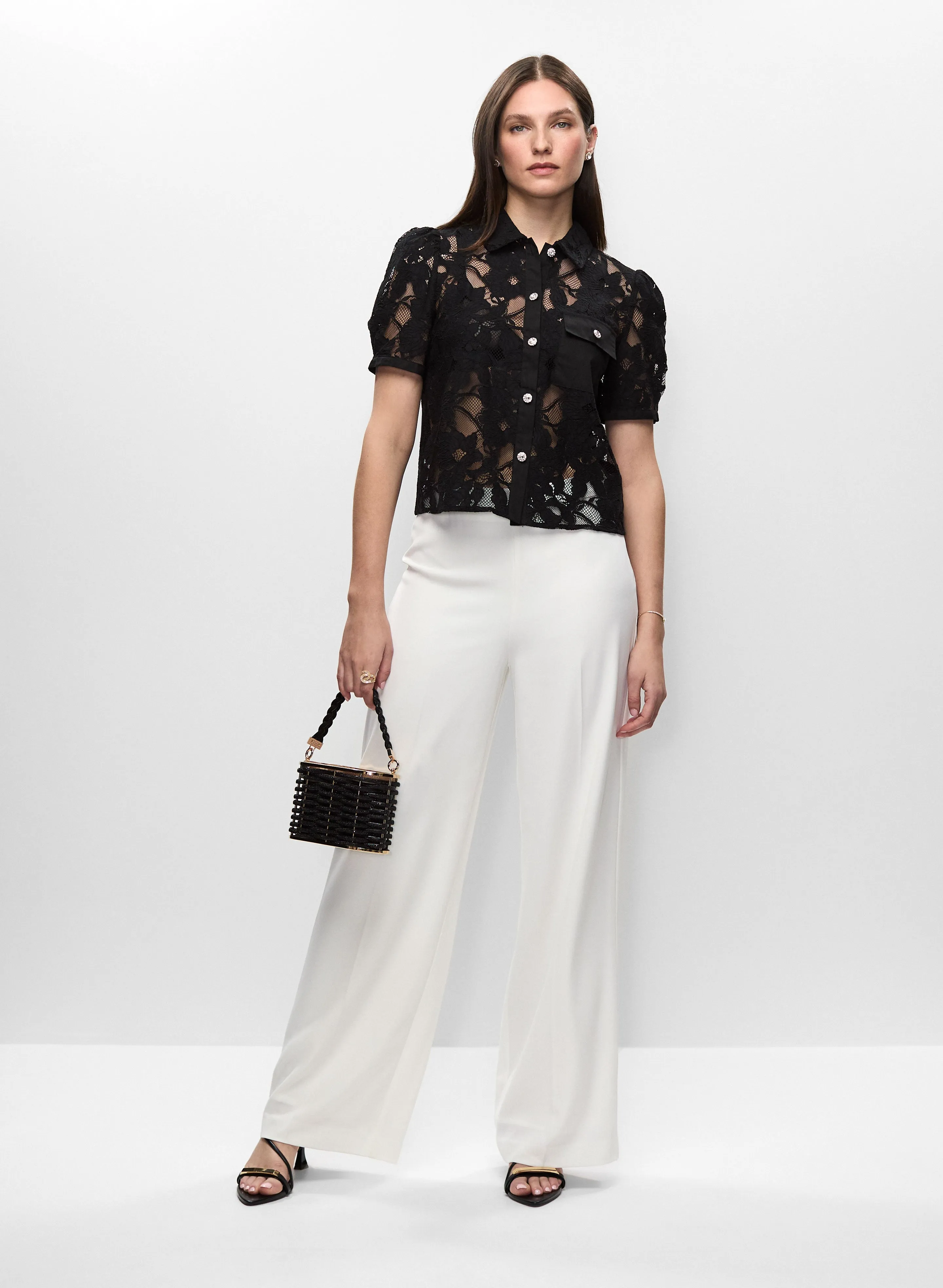 Short Sleeve Lace Blouse & Satin Waist Pants sold by Melanie Lyne