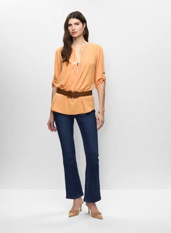Crinkle Effect V-Neck Tunic & Flare Leg Jeans sold by Melanie Lyne