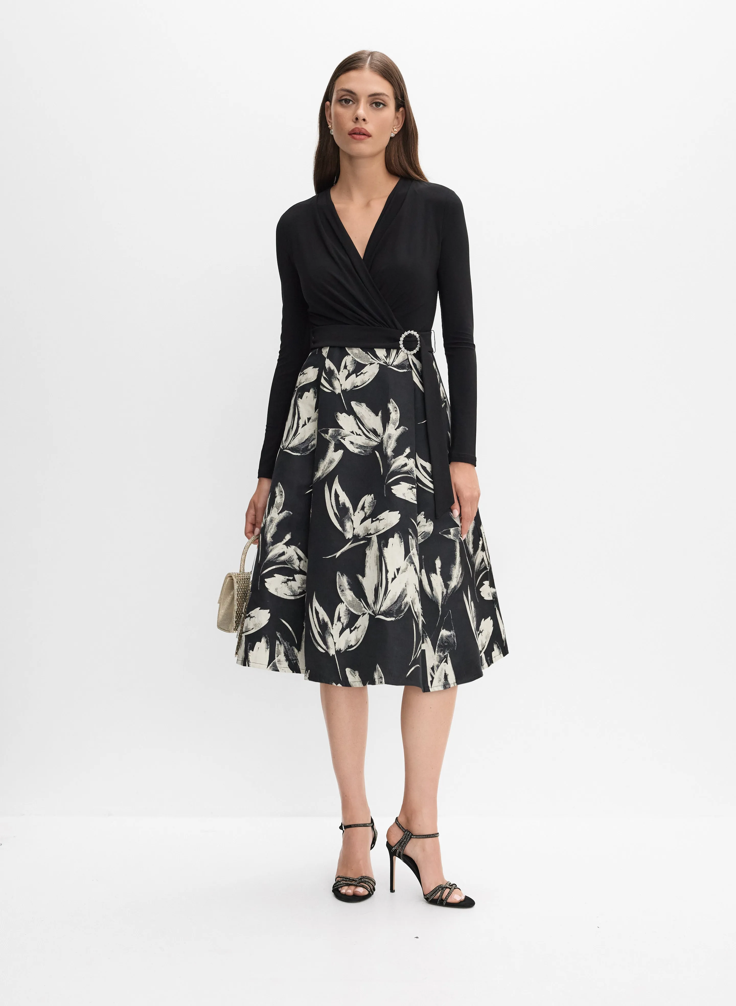 Joseph Ribkoff - Leaf Print Illusion Dress sold by Melanie Lyne