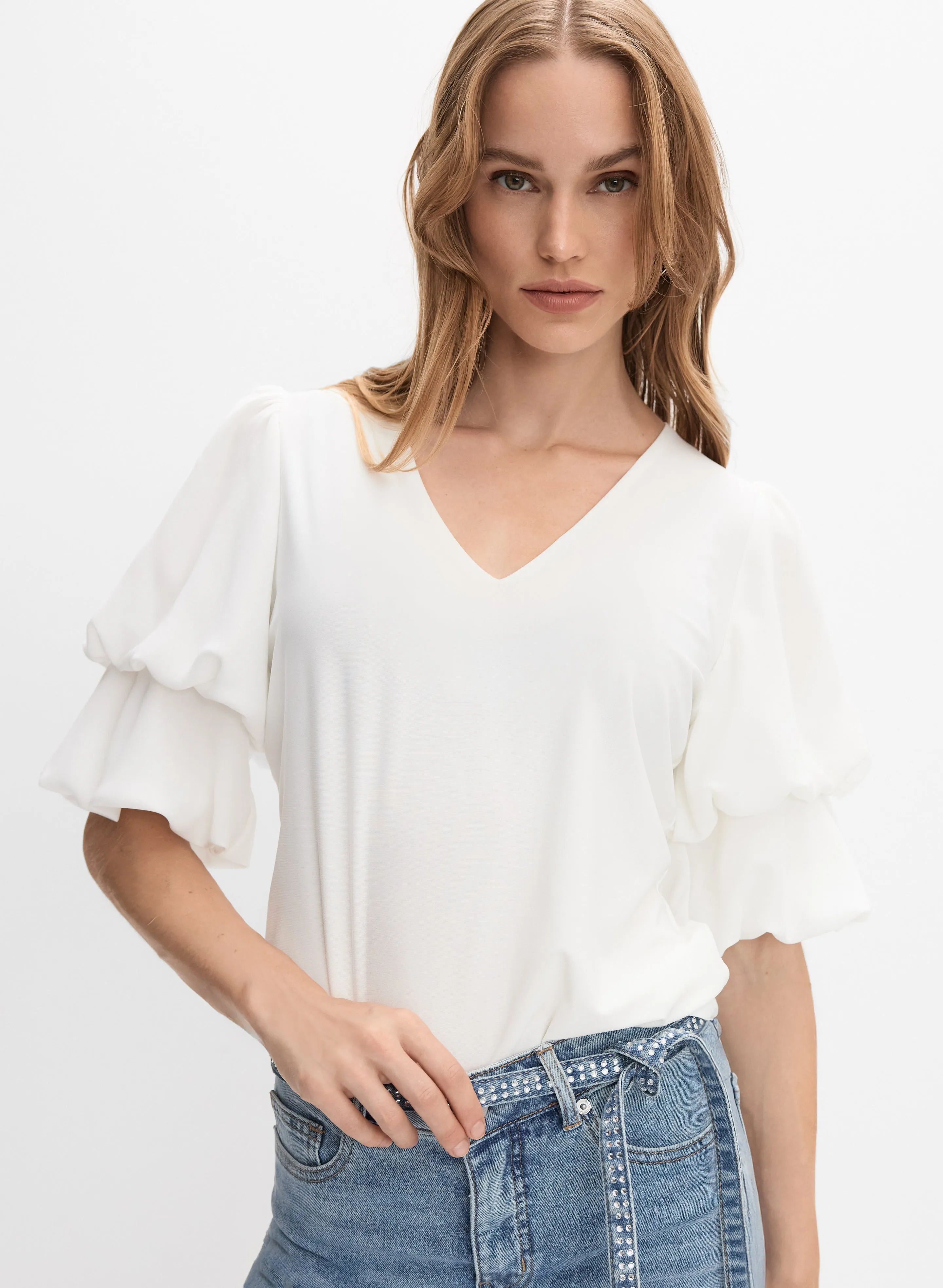 Pinched Puff Sleeve Top sold by Melanie Lyne