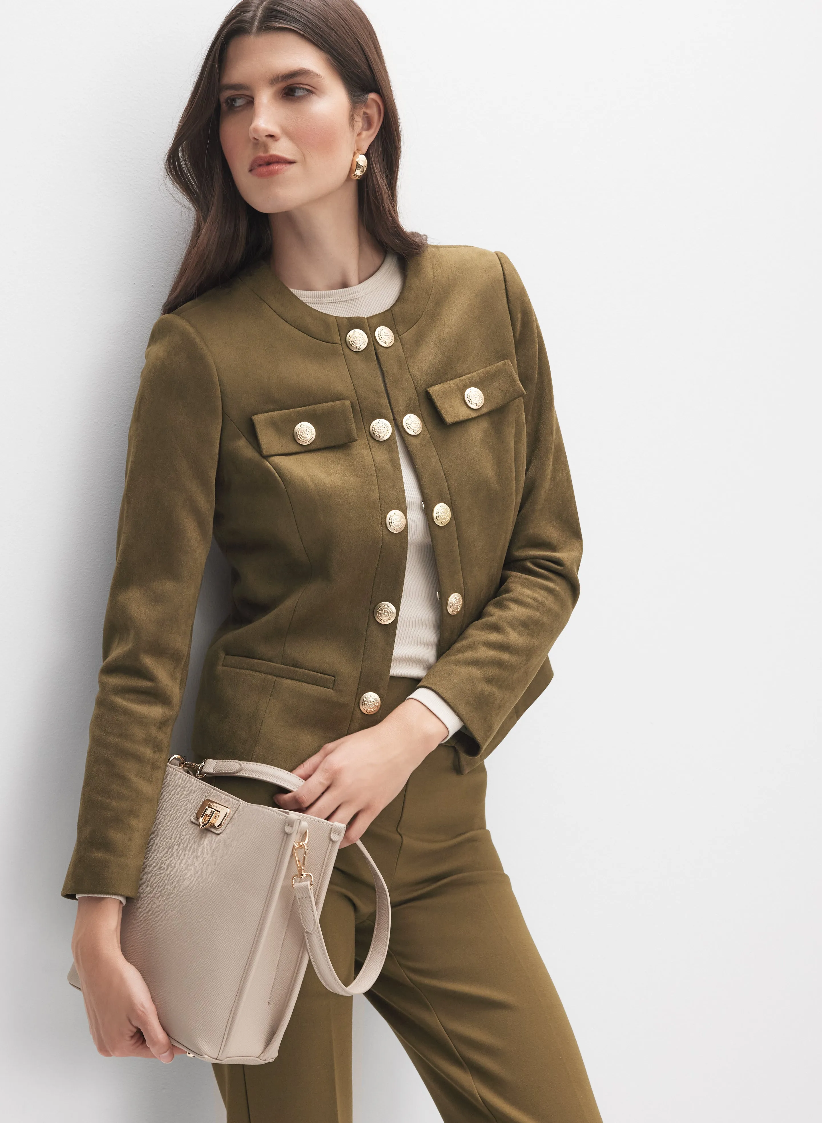 Faux-Suede Embossed Button Jacket sold by Melanie Lyne