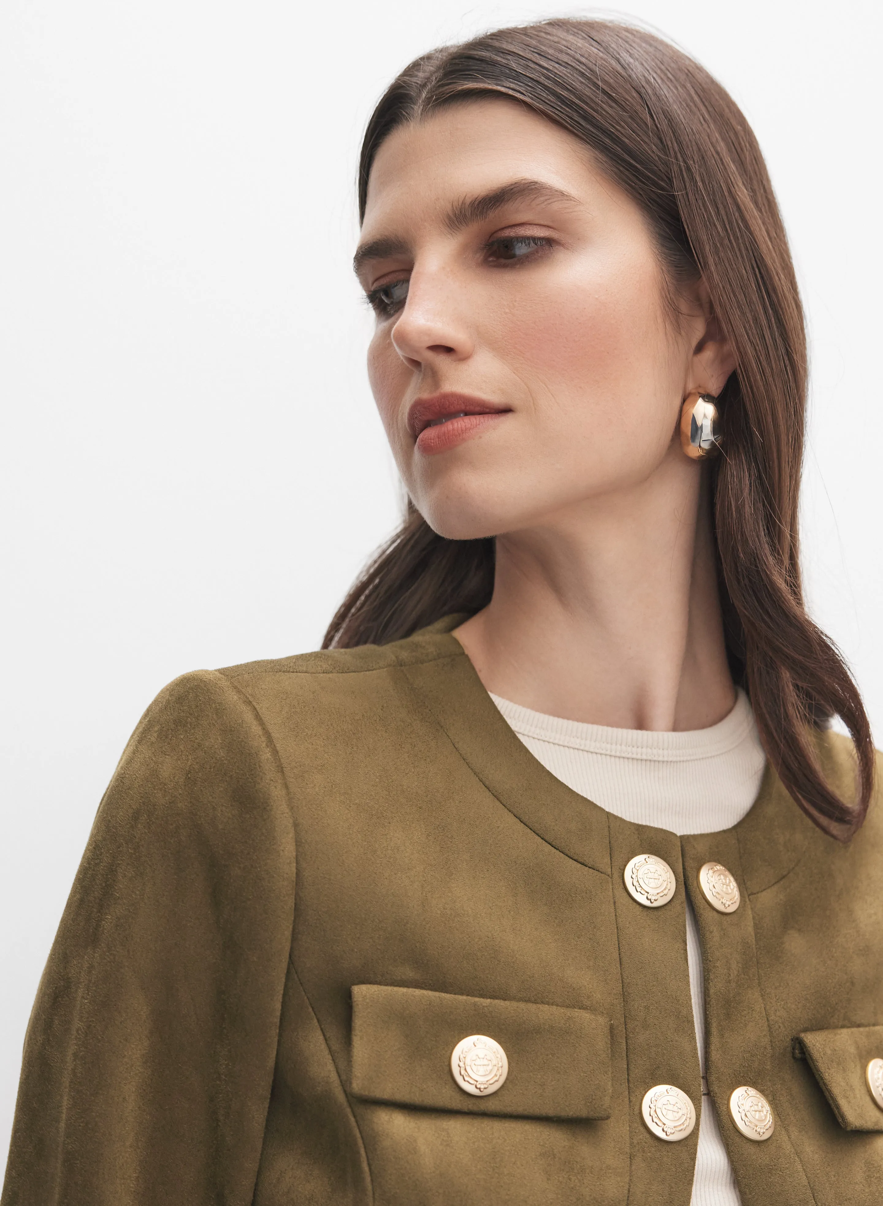 Faux-Suede Embossed Button Jacket sold by Melanie Lyne product image thumbnail 5