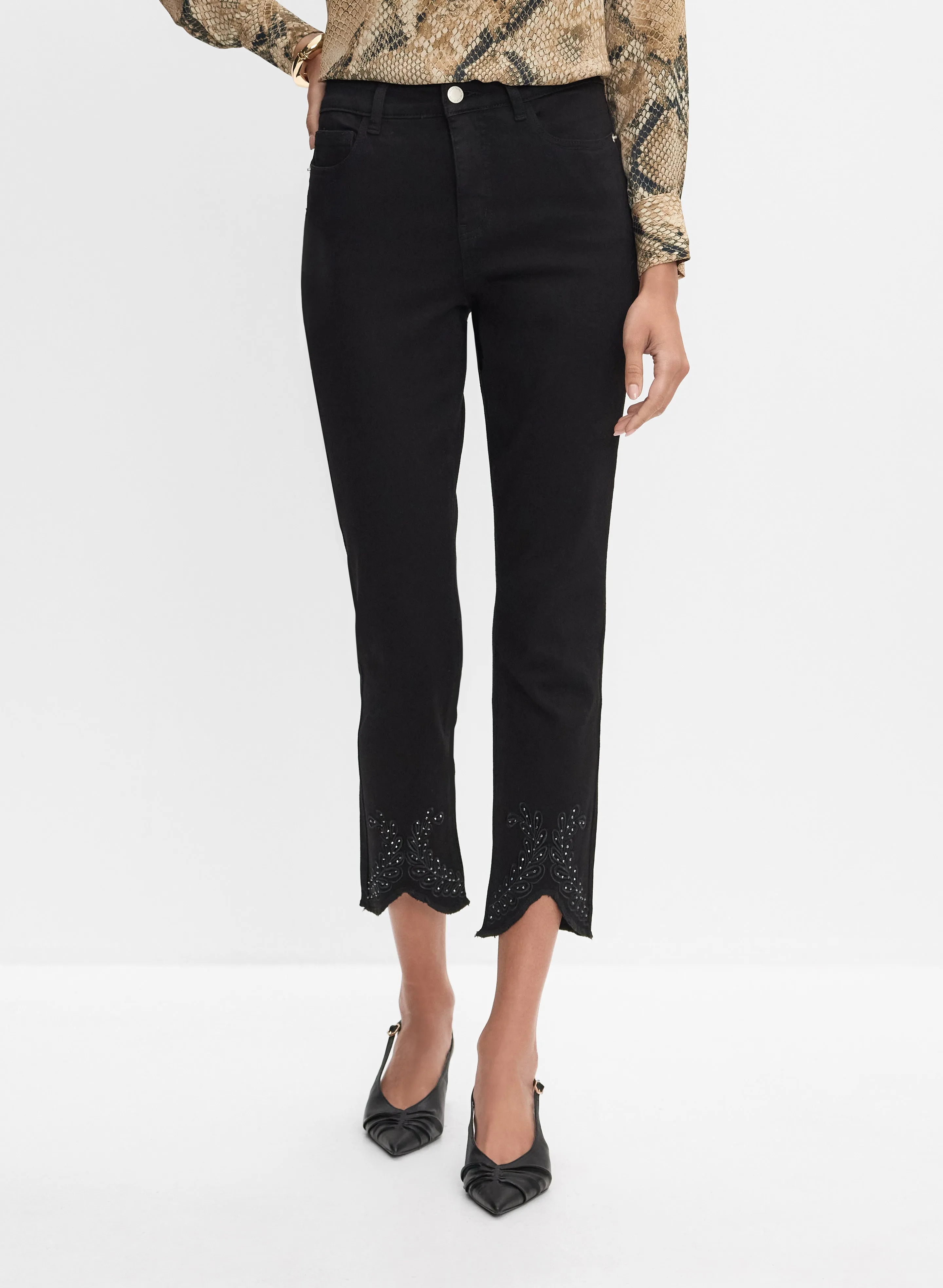 Leaf Embroidered Straight-Leg Jeans sold by Melanie Lyne