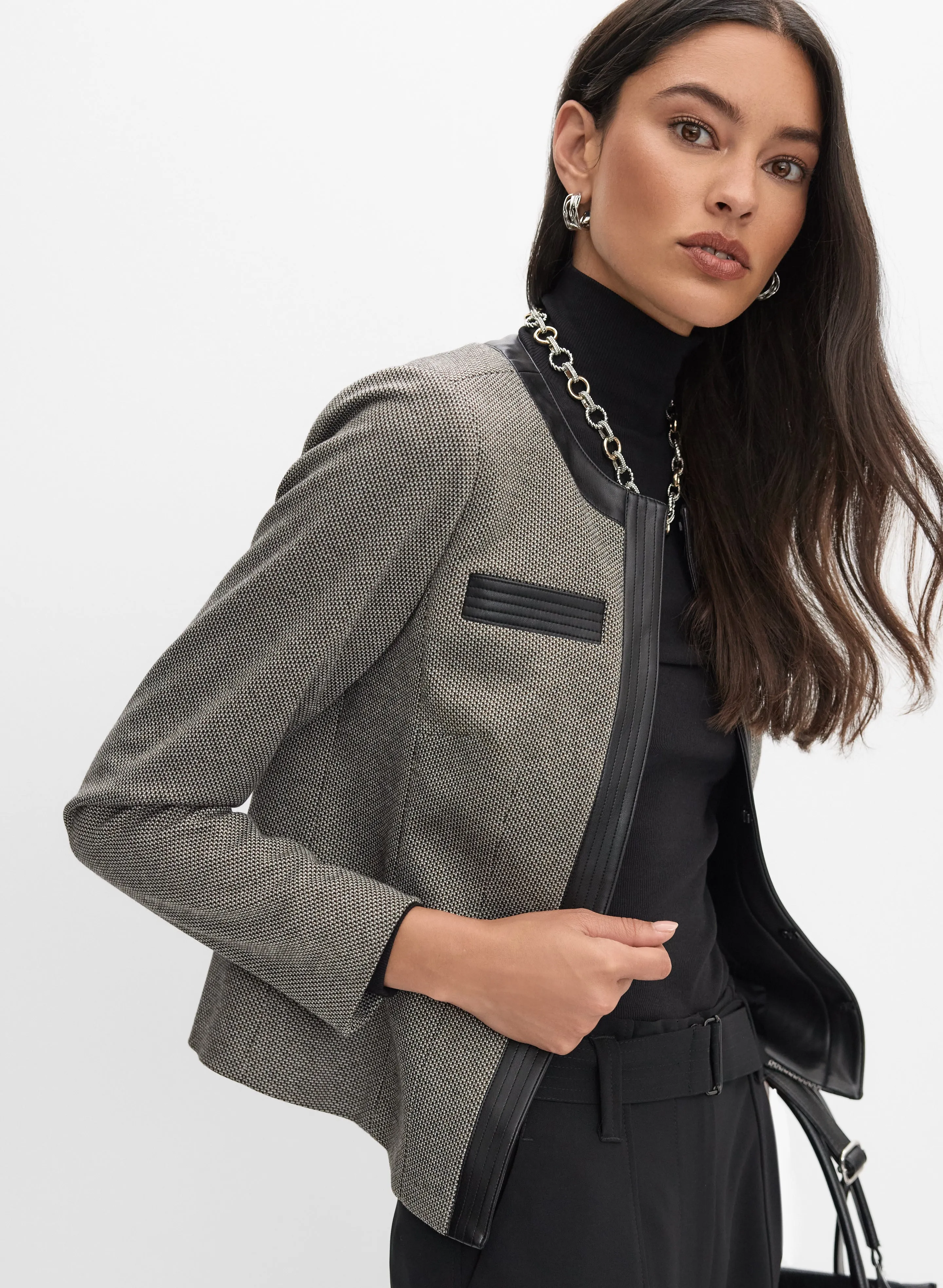 Vegan Leather Trim Jacket sold by Melanie Lyne product image thumbnail 5