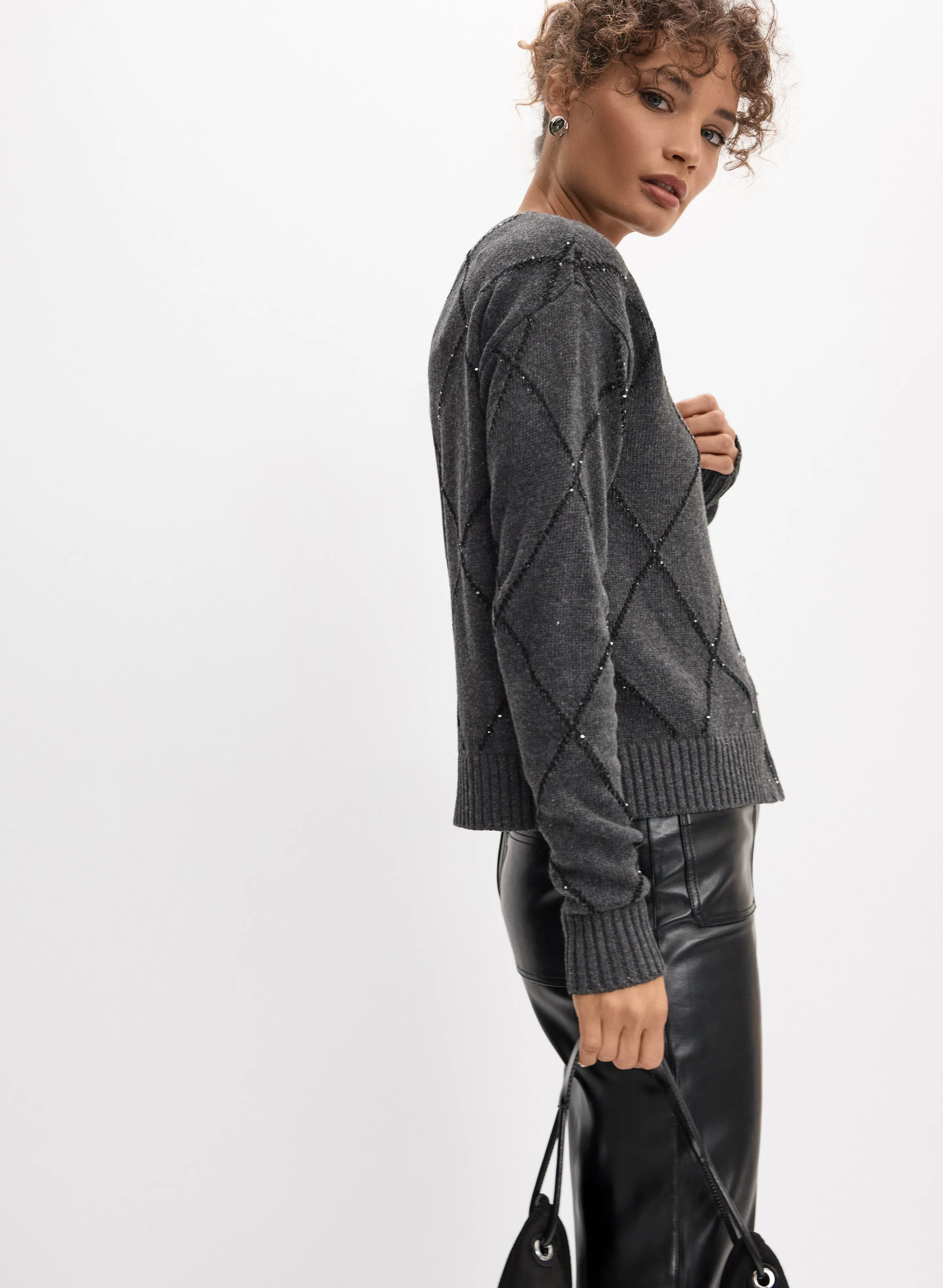 Sequin Embellished Argyle Cardigan sold by Melanie Lyne product image thumbnail 2