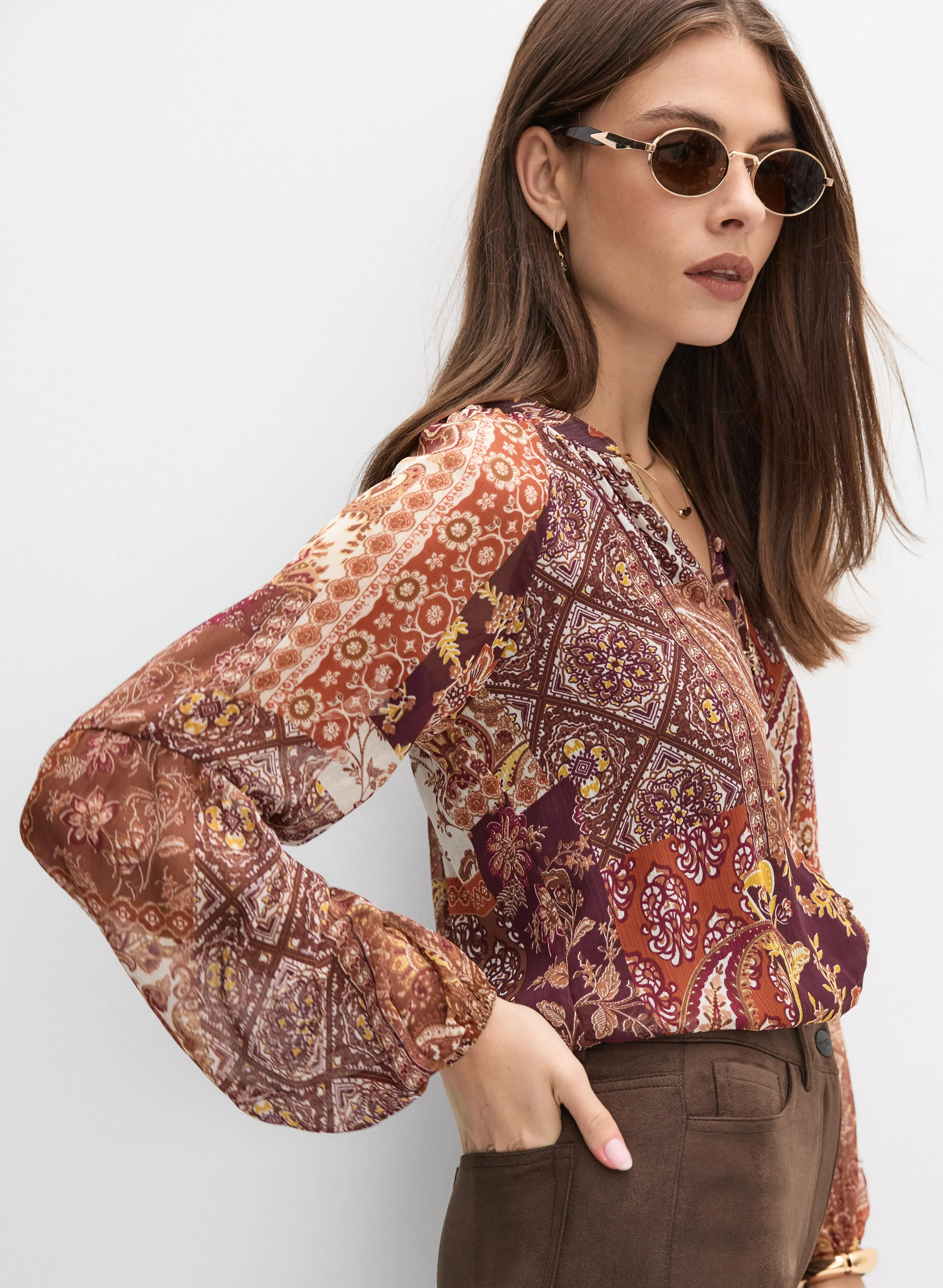 Patchwork Paisley Button-Down Blouse sold by Melanie Lyne product image thumbnail 5