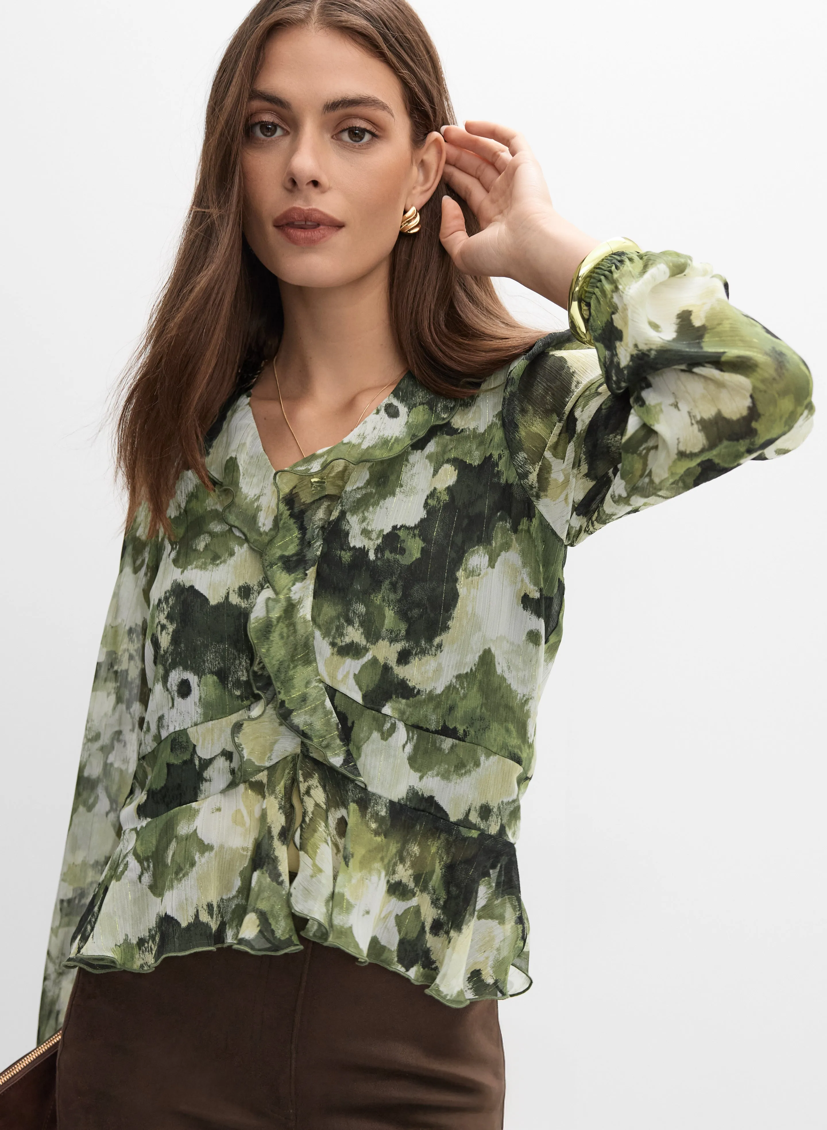 Abstract Flounce Front Blouse sold by Melanie Lyne