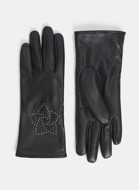 Studded Floral Vegan Leather Gloves sold by Melanie Lyne