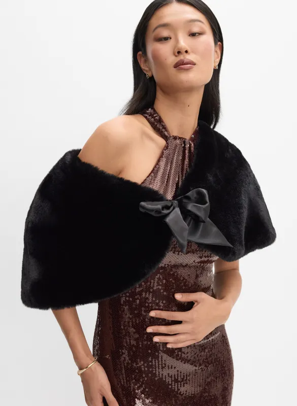 Satin Tie Faux Fur Stole sold by Melanie Lyne