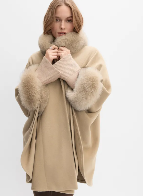 Mallia - Fur Trim Wool-Blend Cape sold by Melanie Lyne