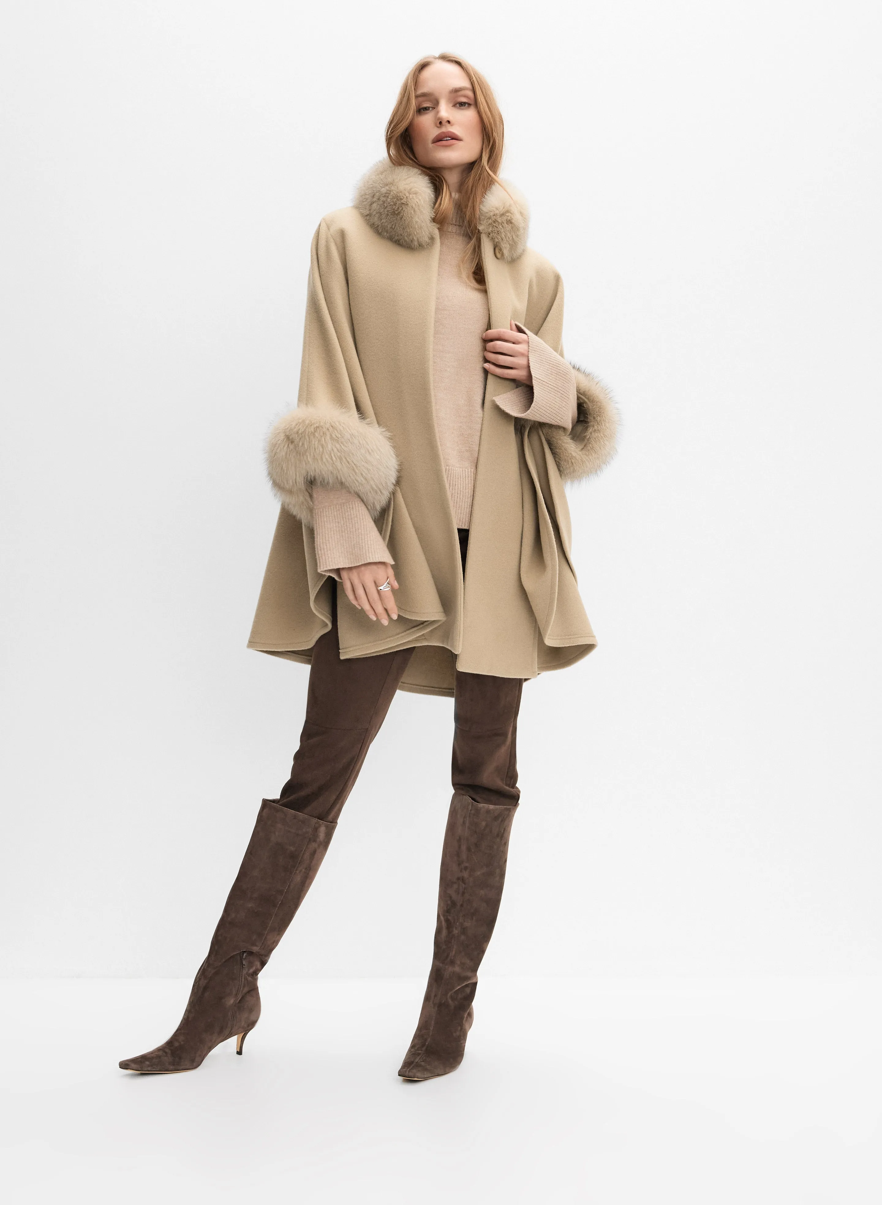 Mallia - Fur Trim Wool-Blend Cape sold by Melanie Lyne product image thumbnail 4