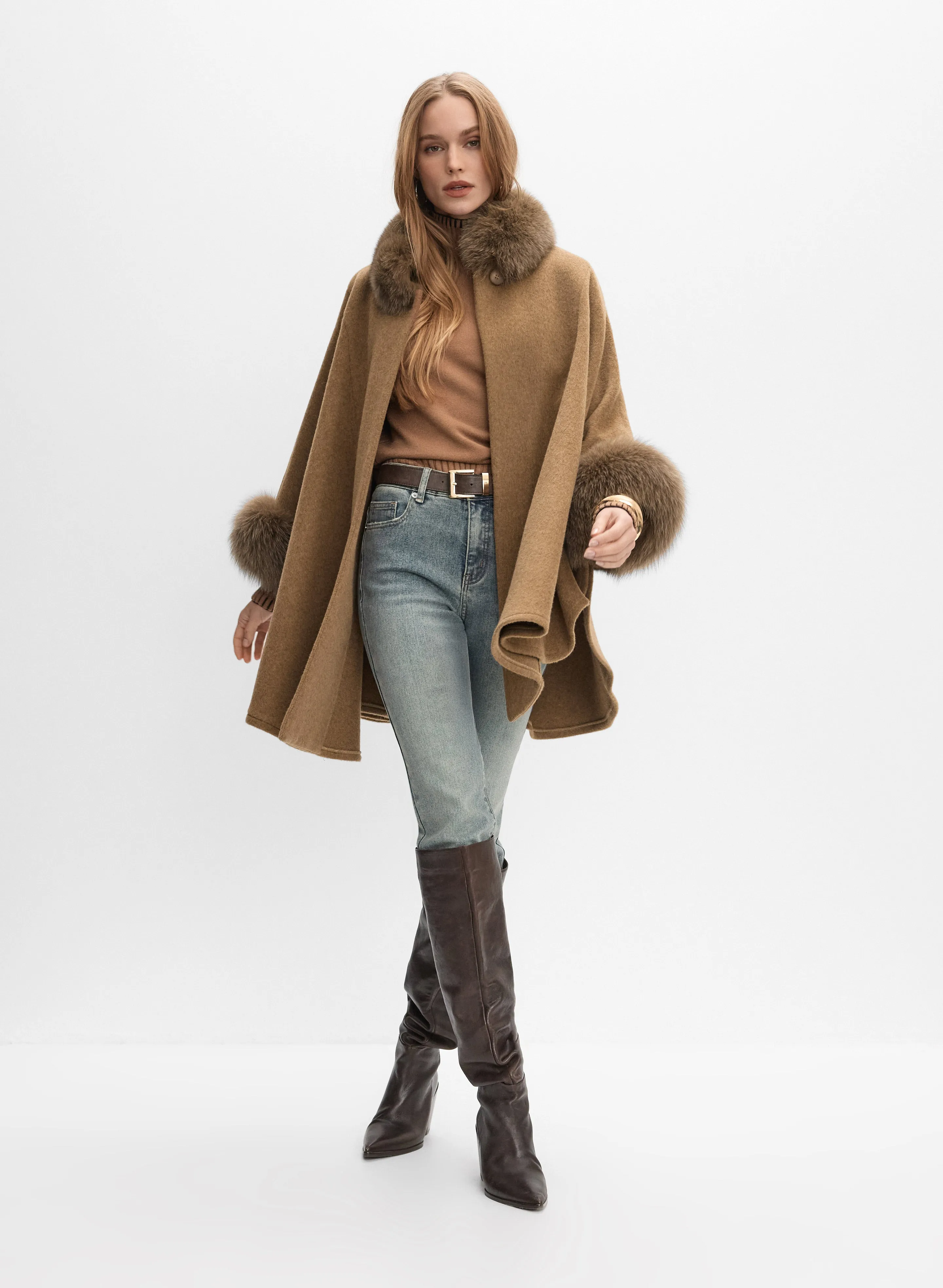 Mallia - Fur Trim Wool-Blend Cape sold by Melanie Lyne product image thumbnail 4