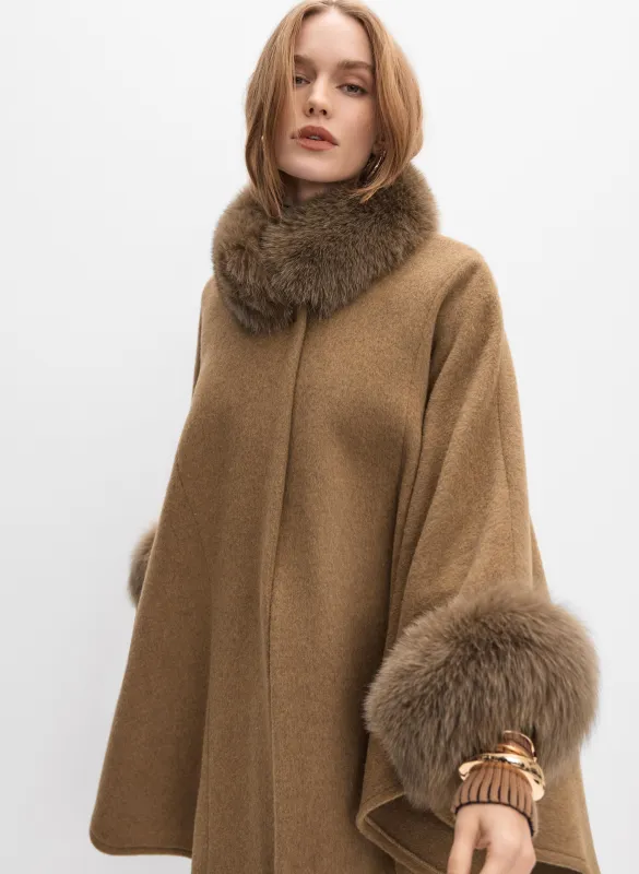 Mallia - Fur Trim Wool-Blend Cape sold by Melanie Lyne