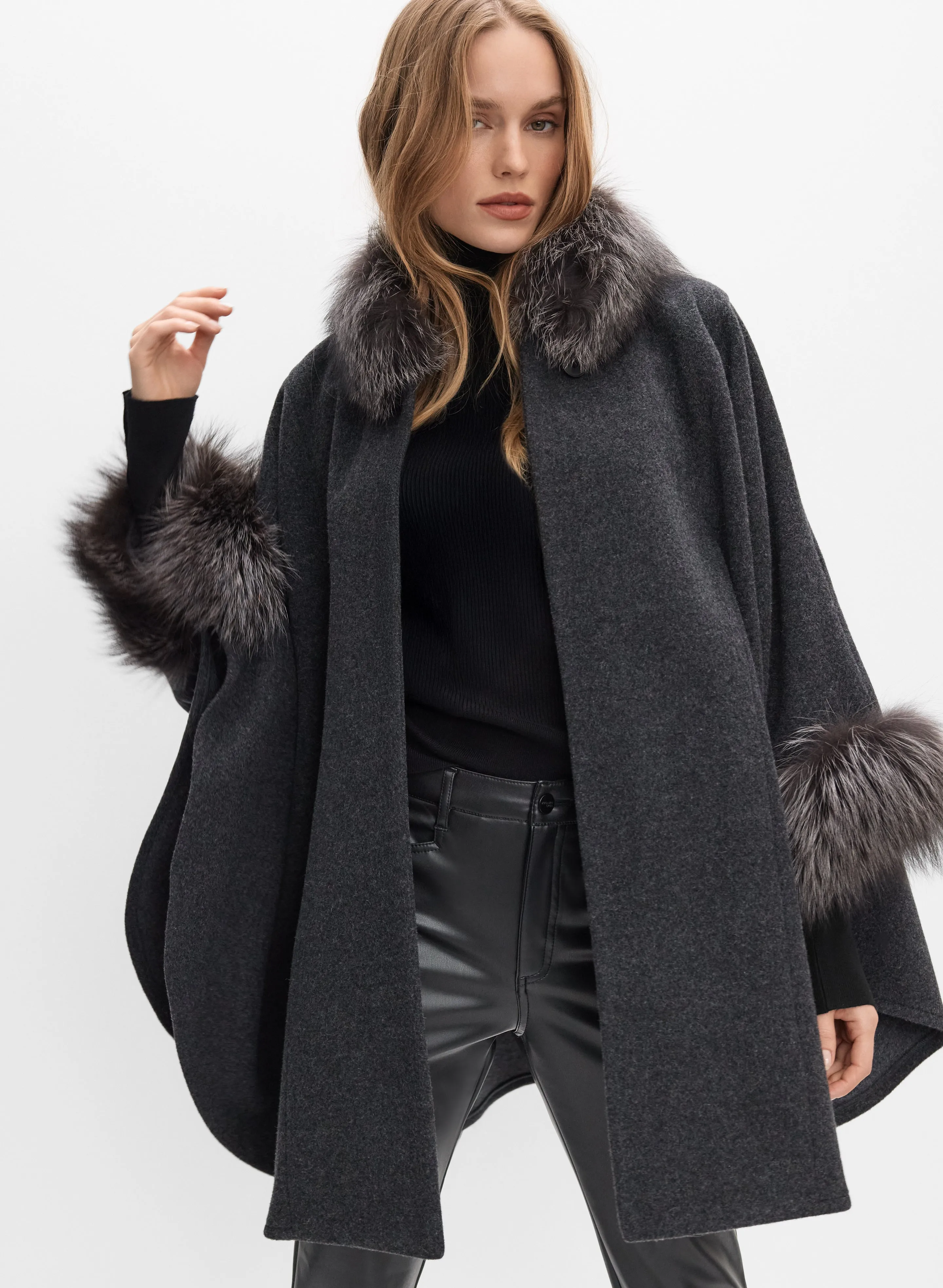 Mallia - Fur Trim Wool-Blend Cape sold by Melanie Lyne