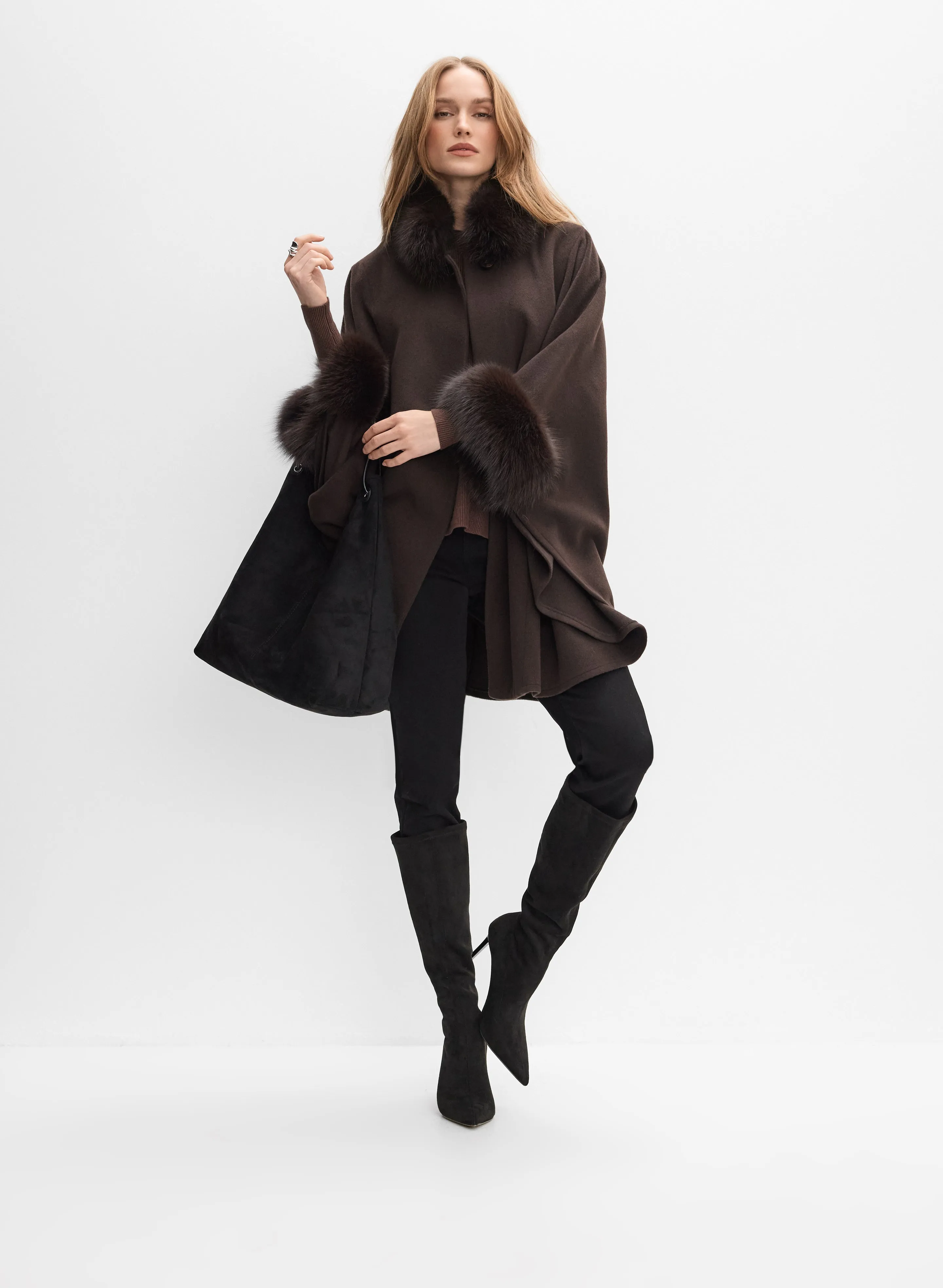 Mallia - Fur Trim Wool-Blend Cape sold by Melanie Lyne product image thumbnail 3