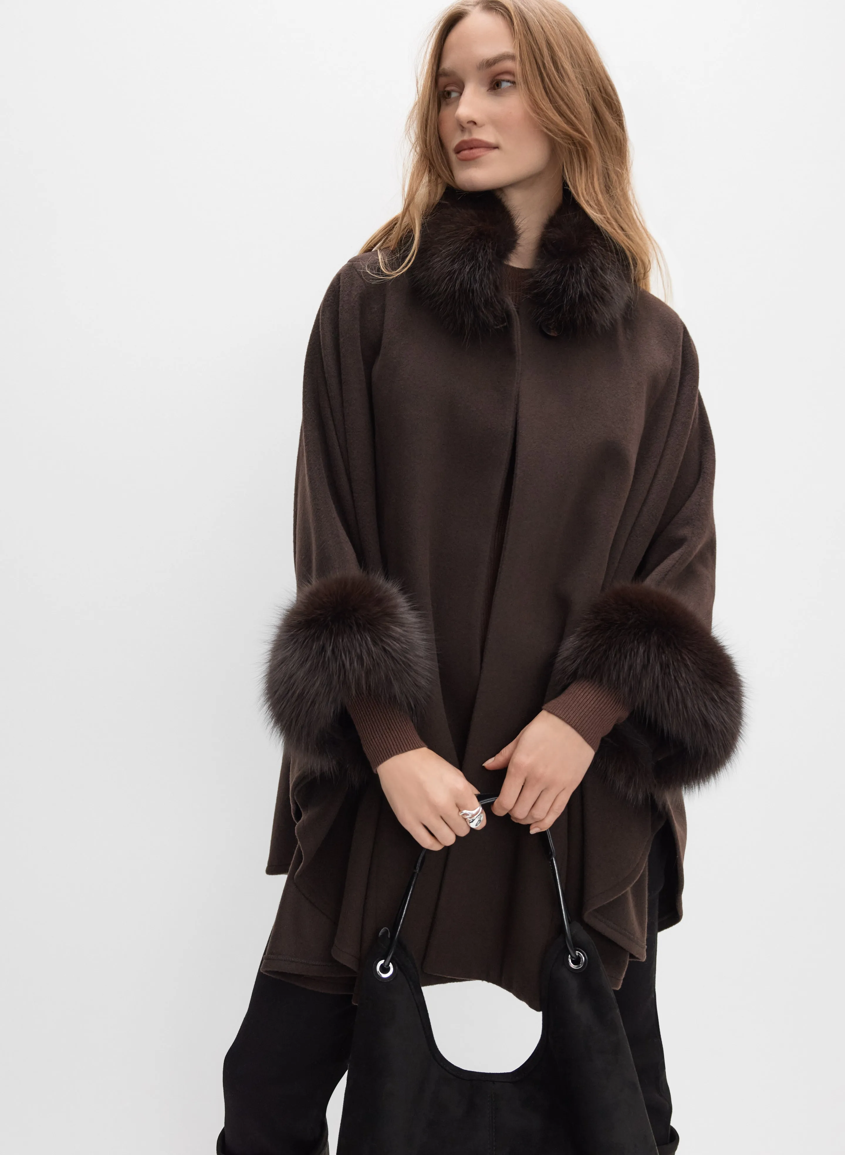 Mallia - Fur Trim Wool-Blend Cape sold by Melanie Lyne