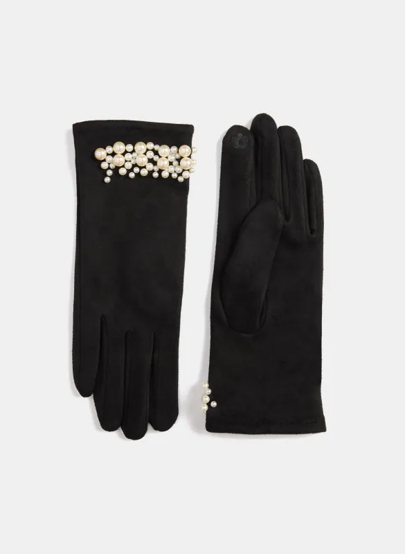 Pearl Embellished Faux-Suede Gloves sold by Melanie Lyne