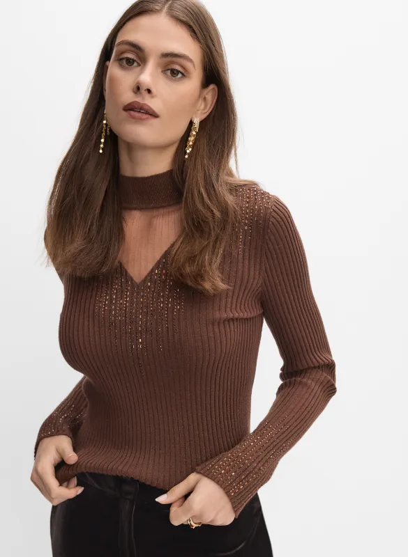 Metallic Sheer Yoke Sweater sold by Melanie Lyne