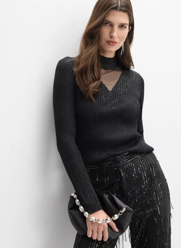 Metallic Sheer Yoke Sweater sold by Melanie Lyne