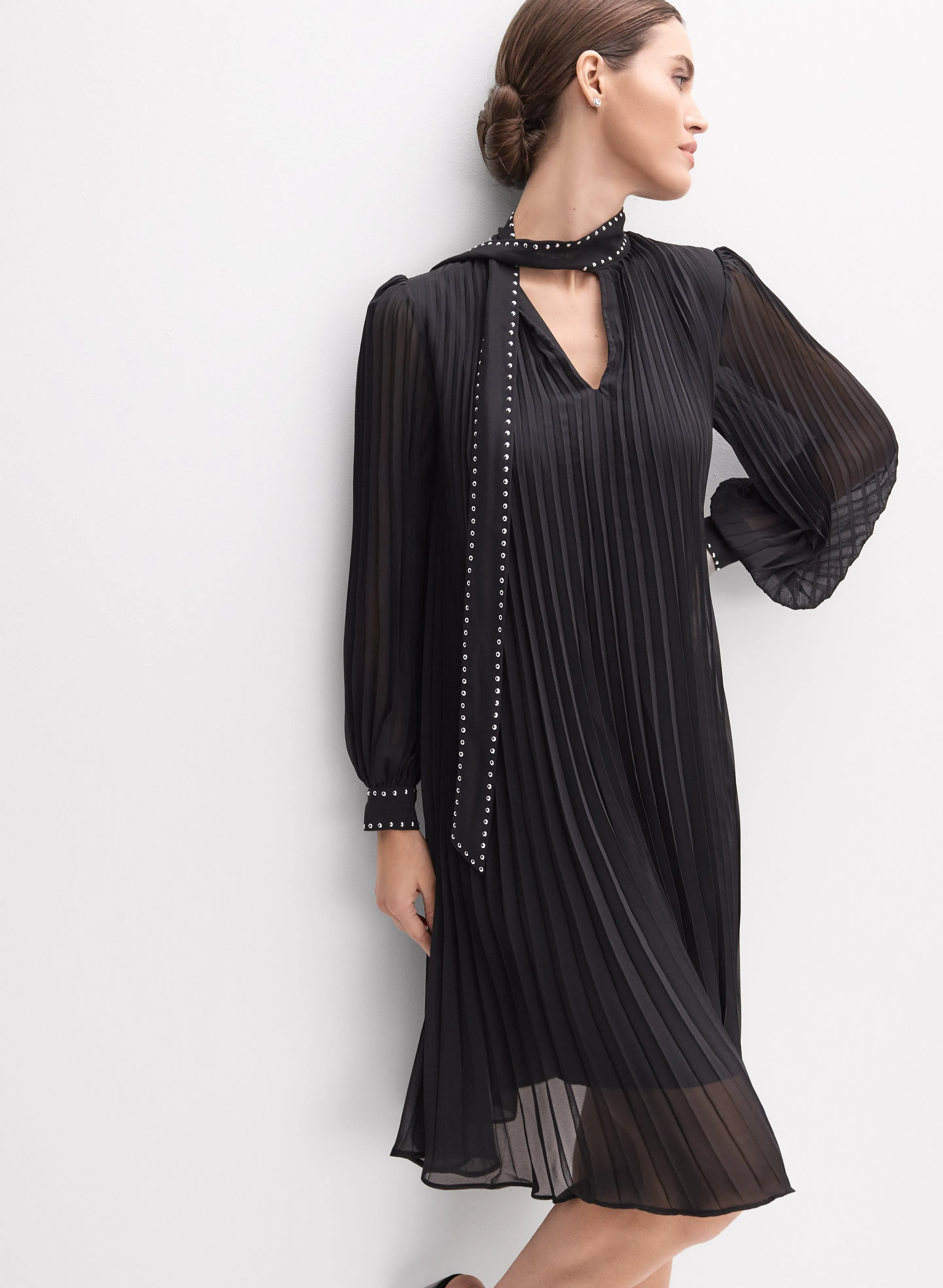 Joseph Ribkoff - Plisse Tie-Neck Dress sold by Melanie Lyne product image thumbnail 4