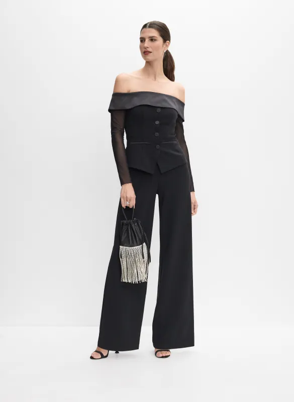 Illusion Off-Shoulder Tuxedo Jumpsuit sold by Melanie Lyne