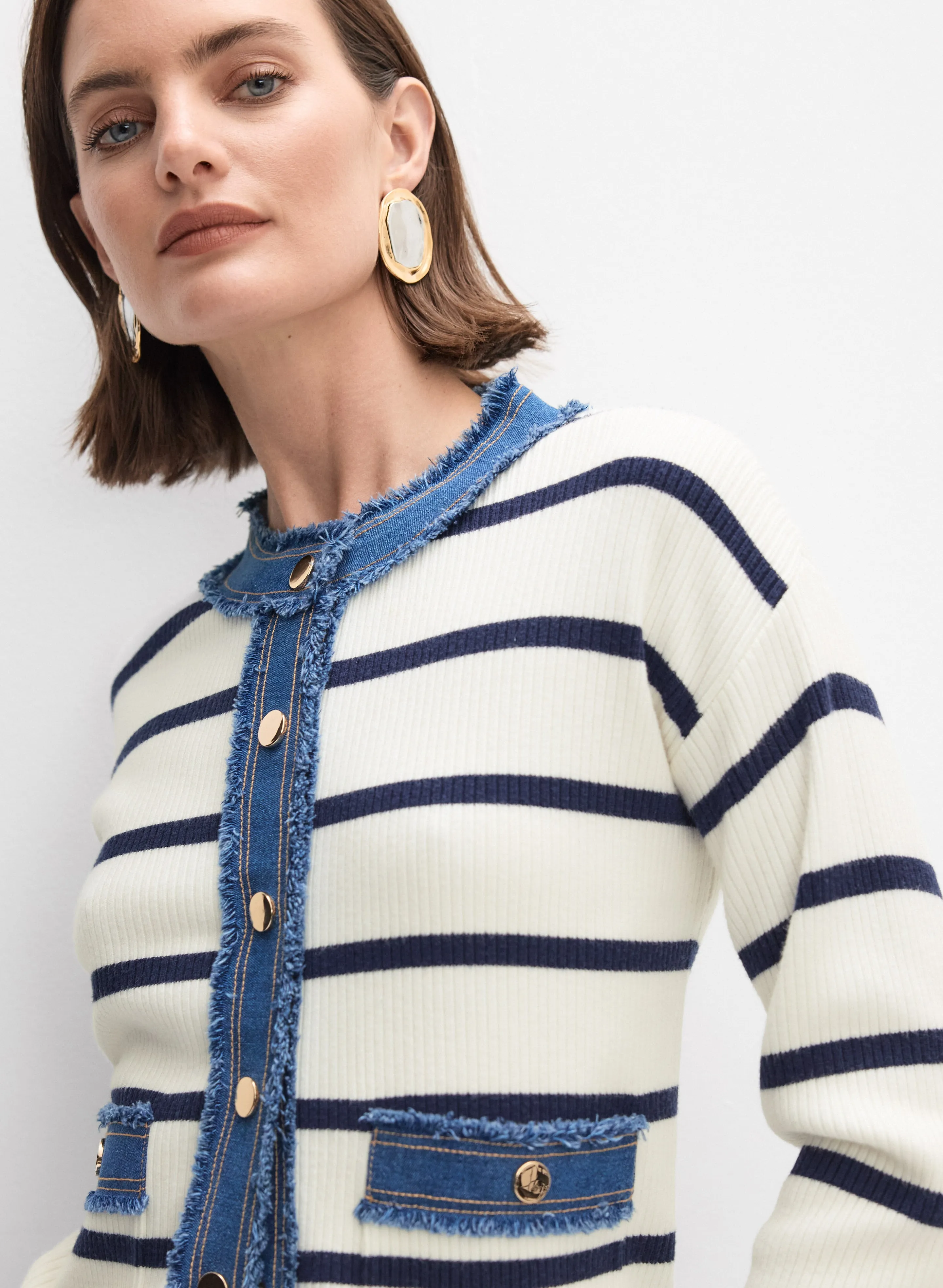 Striped Denim Trim Cardigan sold by Melanie Lyne product image thumbnail 5