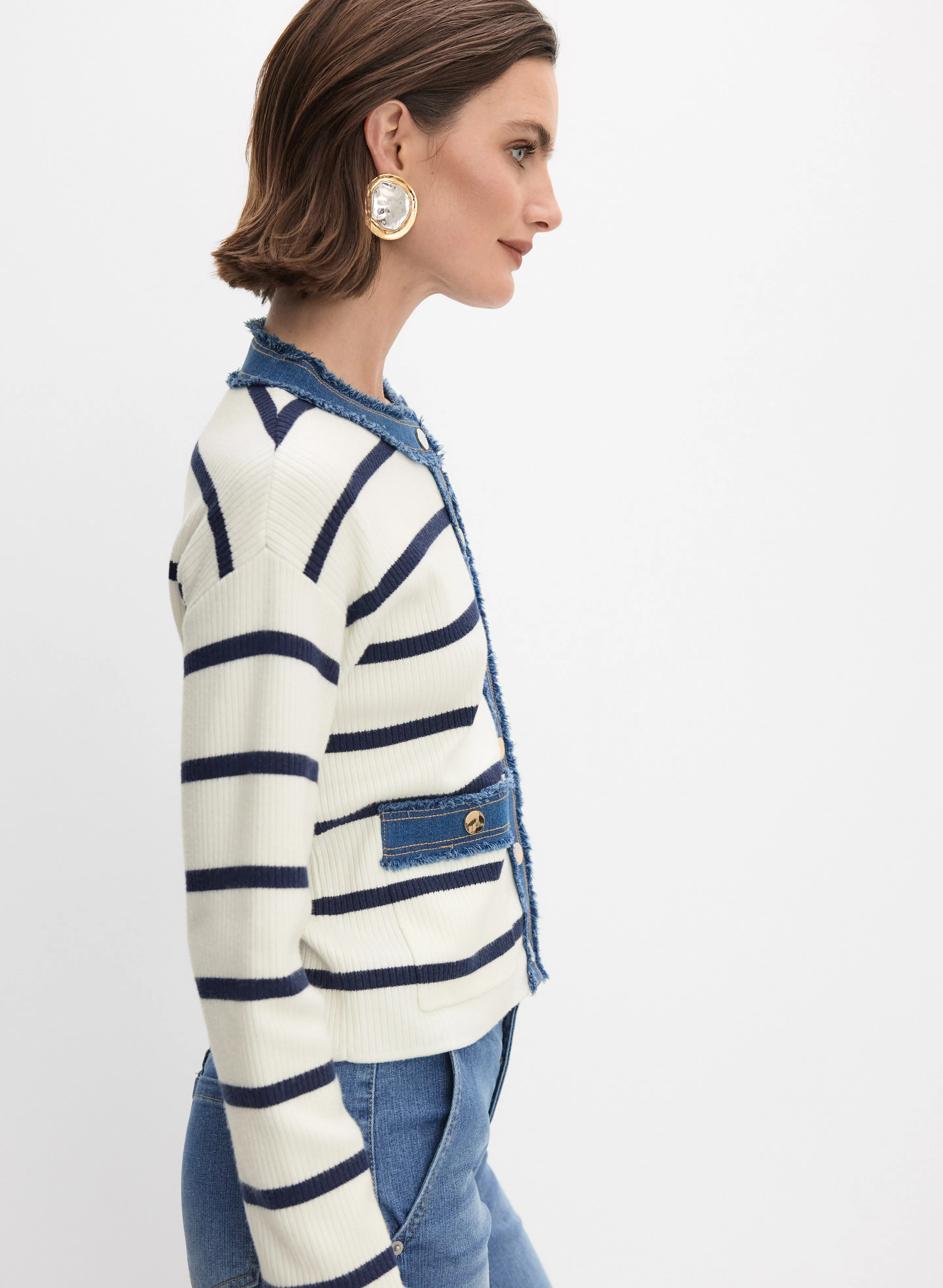 Striped Denim Trim Cardigan sold by Melanie Lyne product image thumbnail 2