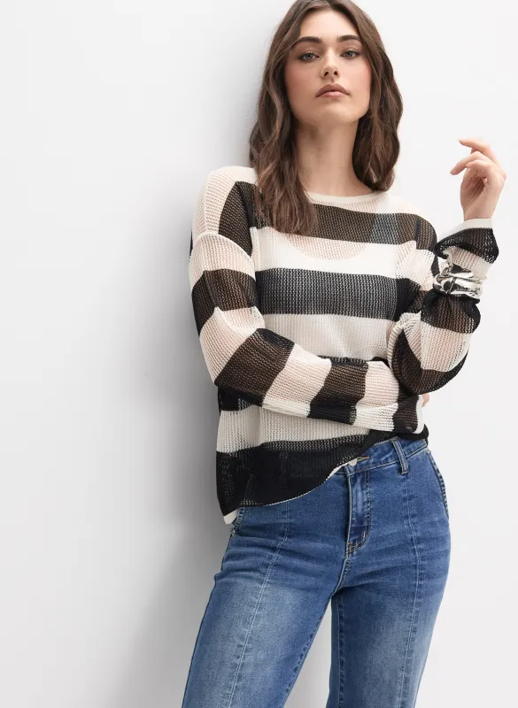 Joseph Ribkoff - Open Knit Stripe Sweater sold by Melanie Lyne