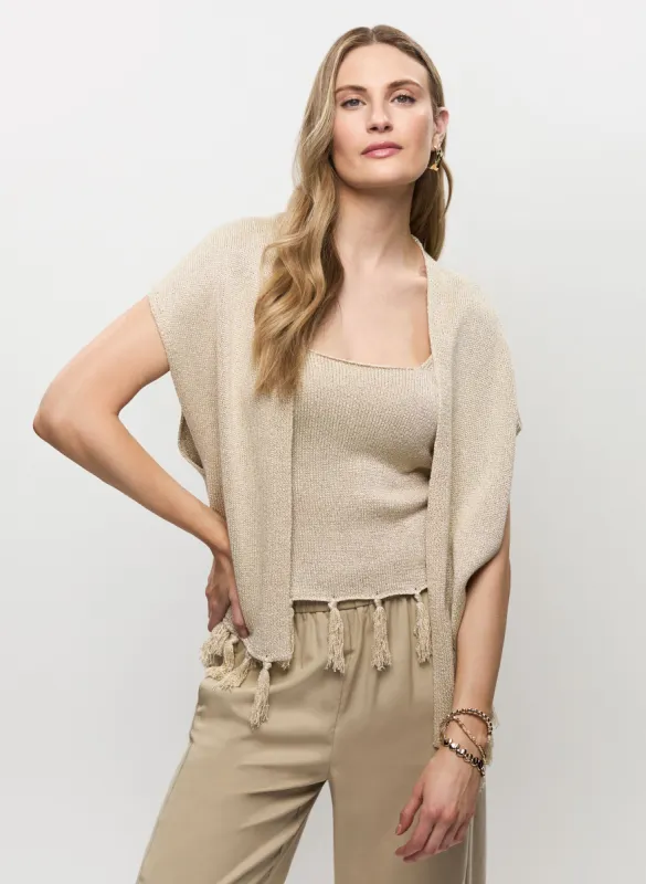 Fringe Trim Metallic Knit Cardigan sold by Melanie Lyne