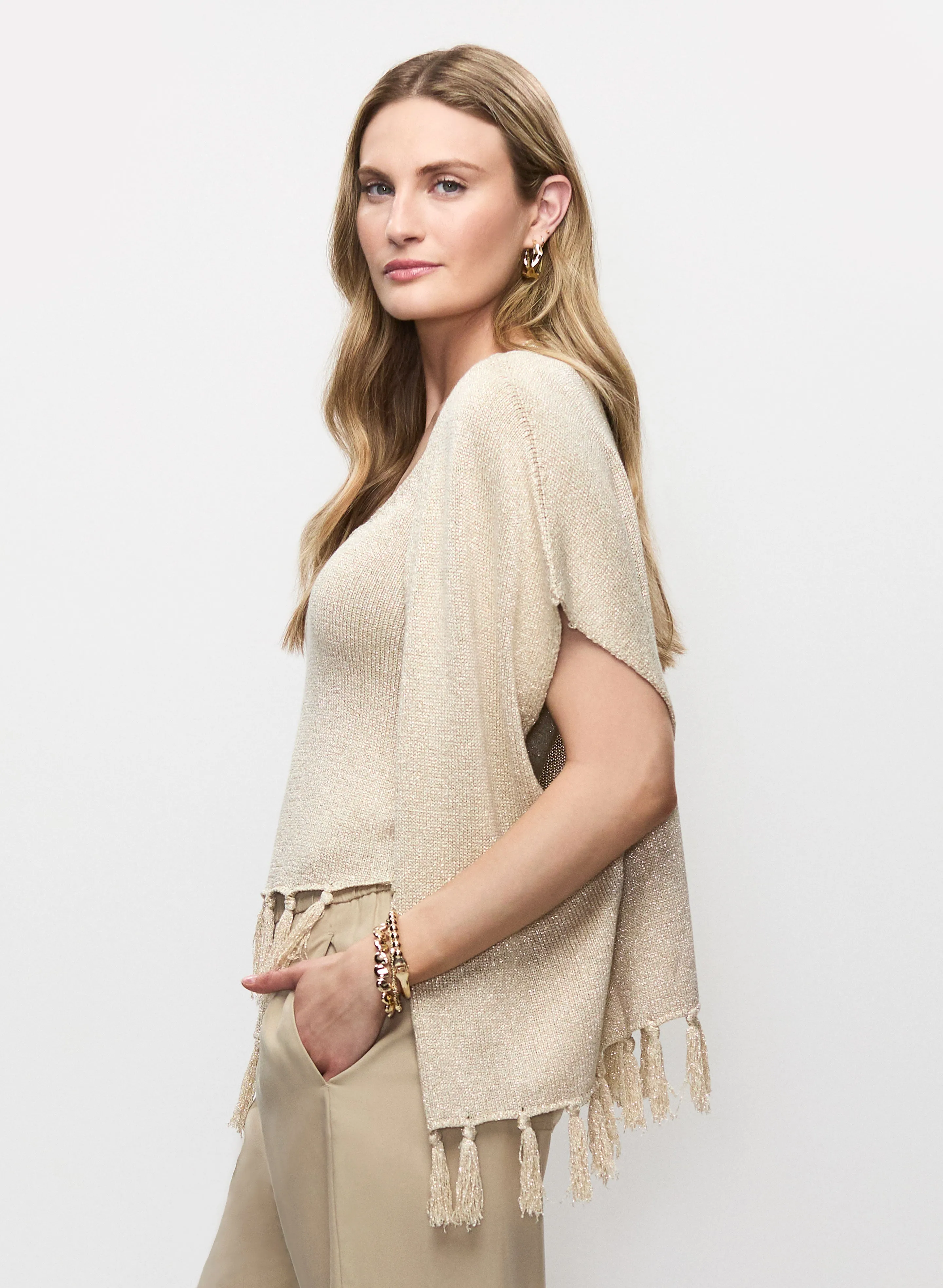 Fringe Trim Metallic Knit Cardigan sold by Melanie Lyne product image thumbnail 5