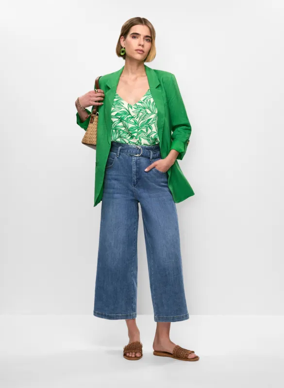 Linen-Blend Rolled Sleeve Blazer & High-Rise Belted Culotte Jeans sold by Melanie Lyne